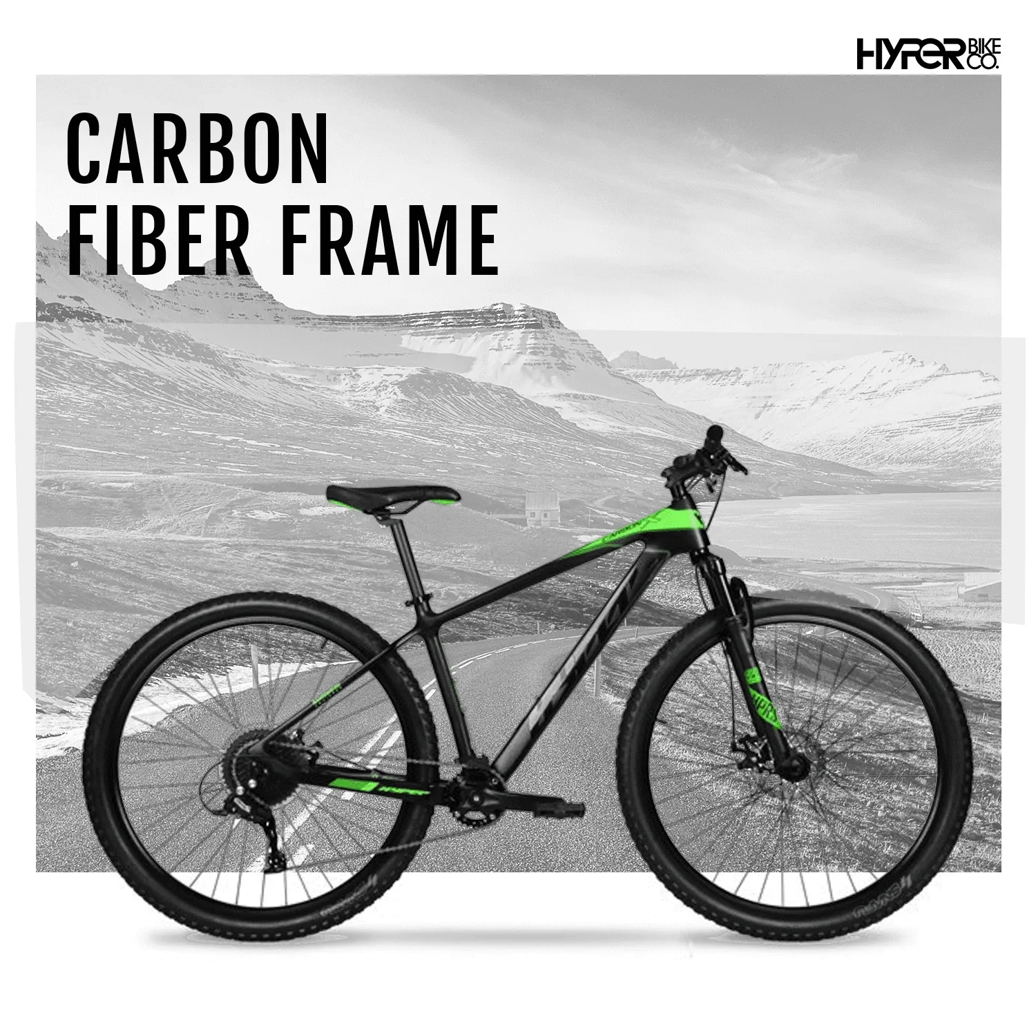 Hyper 29 Carbon Fiber Men's Mountain Bike, Black/Green