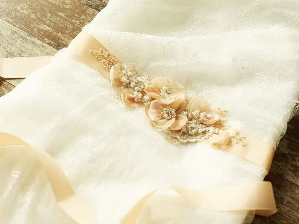 Cute Nude Blush Bridal Sash Floral Lace Rustic Wedding Belt BS16