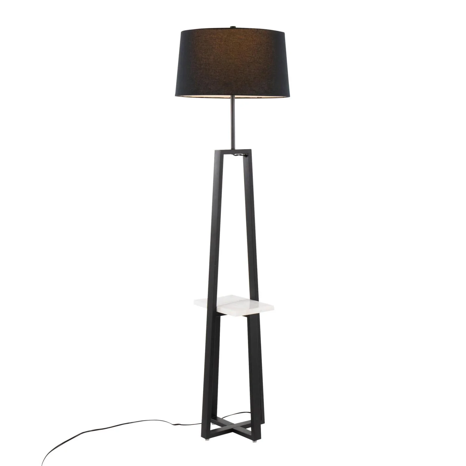 White Marble, Black Metal, Black Linen Cosmo Shelf Floor Lamp(19 x 19 x 68) - Image 2