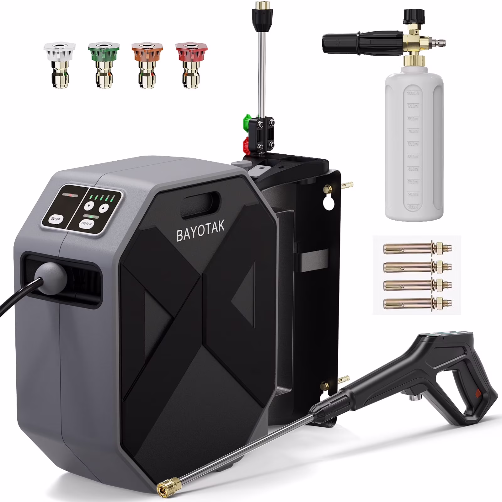 Electric Pressure Washer, 5000 PSI 3.0 GPM Wall Mounted Power Washer, Remote Control with 100 FT Retractable Hose, Foam Cannon, Nozzles for Cars/Garage/Patio, Gray