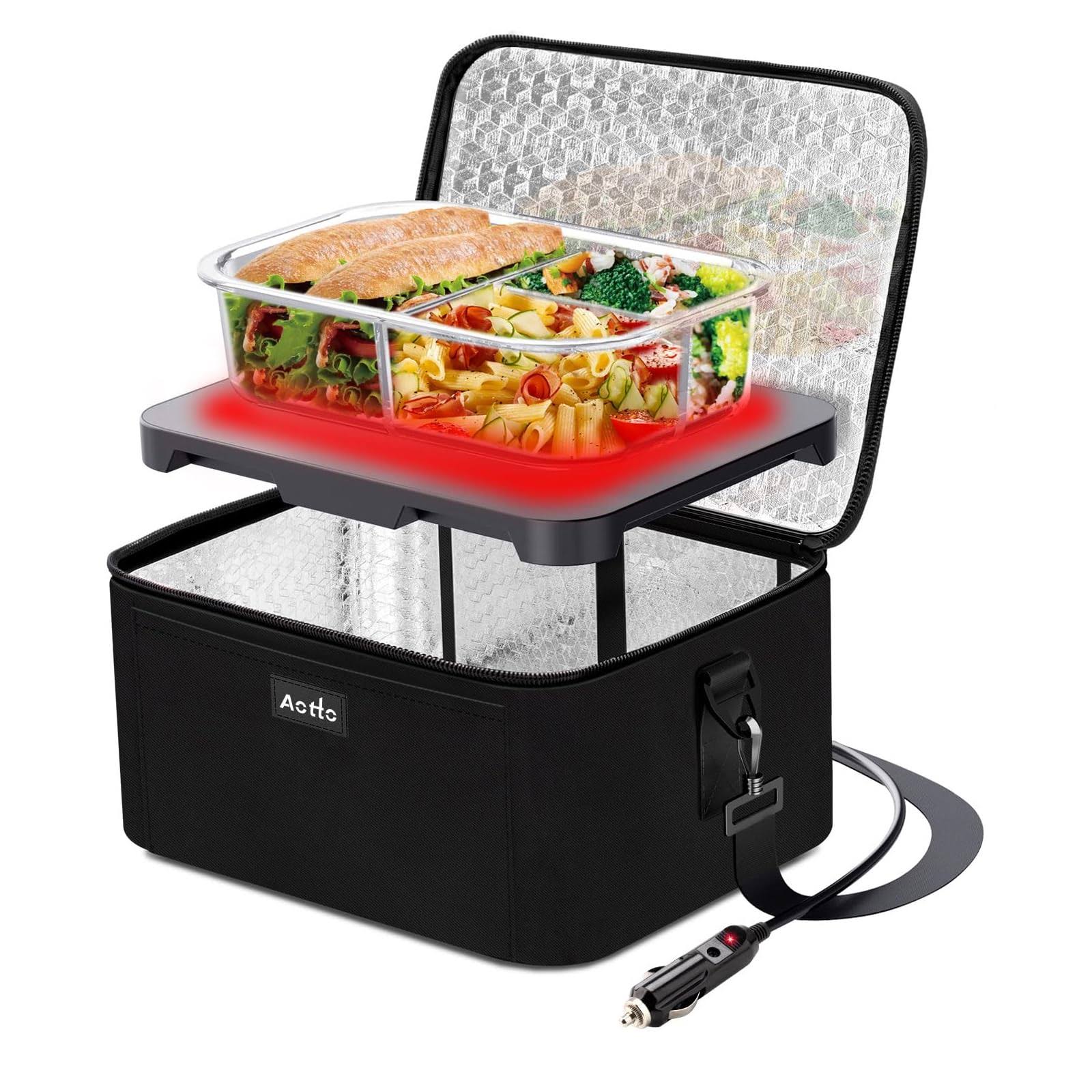 Aotto Portable Oven, 12V 24V 2-in-1 Car Food Warmer Mini Portable Microwave, Personal Heated Lunch Box Warmer for Work Reheating and Cooking Meals