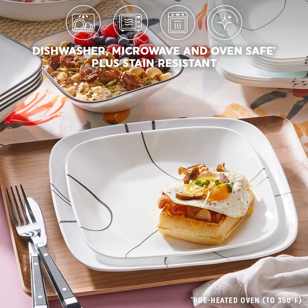 Simple Lines 12 Piece Square Glass Dinnerware Set (Service for 4) Image 3