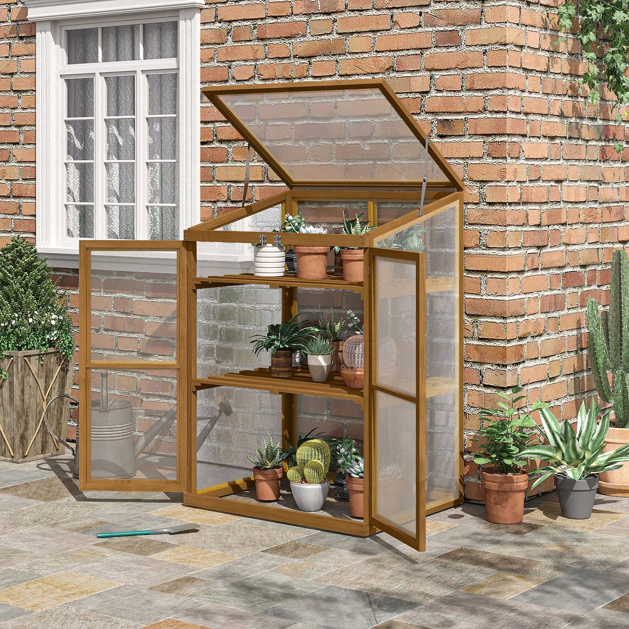 Outsunny Wooden Cold Frame Greenhouse Small Mini Planter Box for Outdoor and Indoor, 30