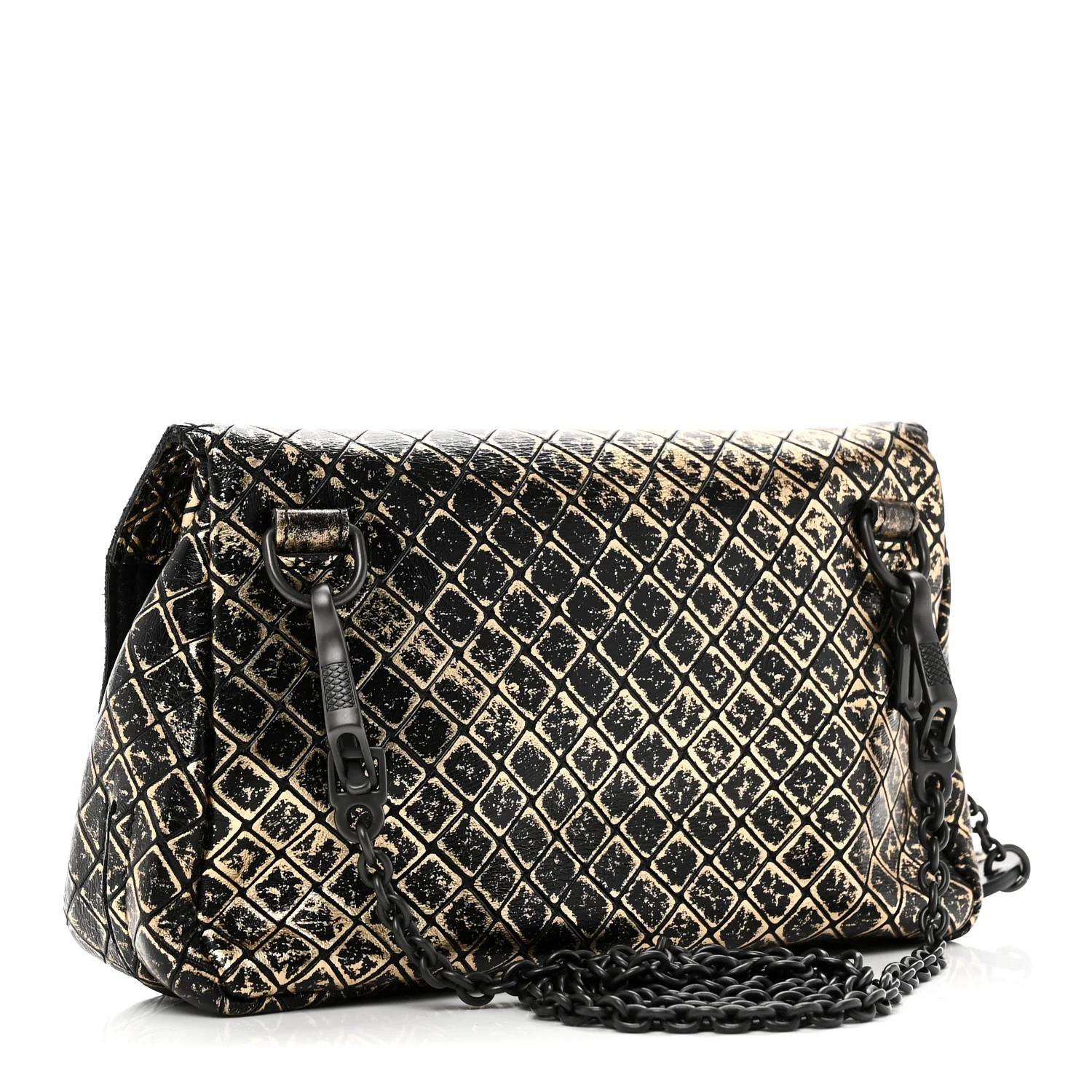 Calfskin Intrecciomirage Embossed Butterfly Chain Crossbody Black Gold
