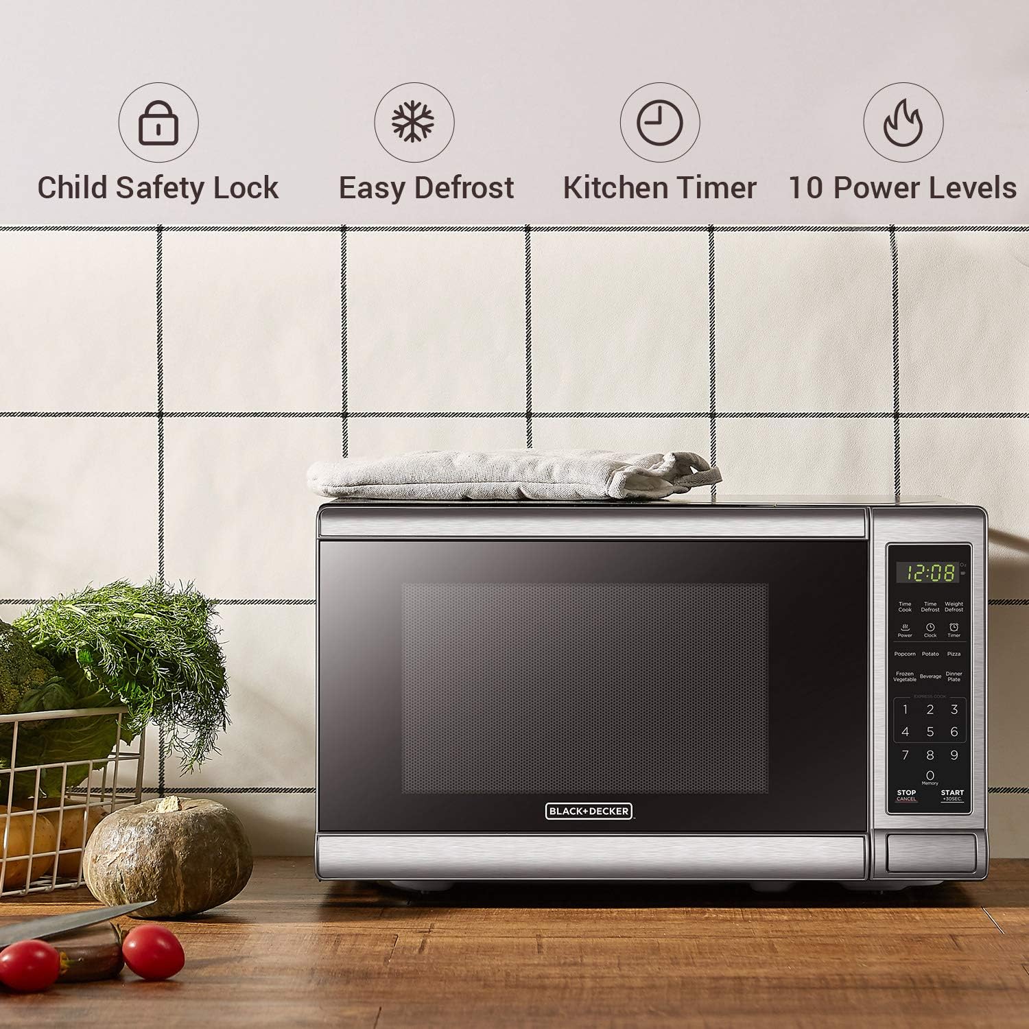 BLACK+DECKER Countertop Microwave Oven, 0.7 Cu.Ft, 700W, Stainless Steel
