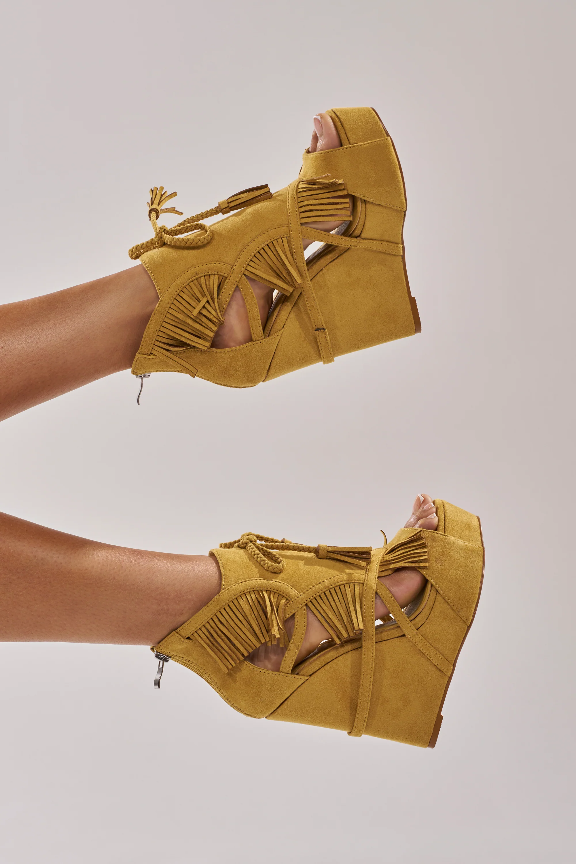 AZALEA WANG LEONTINE WARM OLIVE WEDGE FAUX SUEDE SANDAL - Akira Store