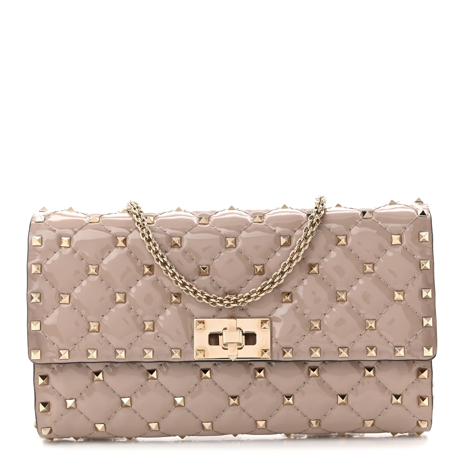 Patent Rockstud Spike Wallet on Chain Poudre