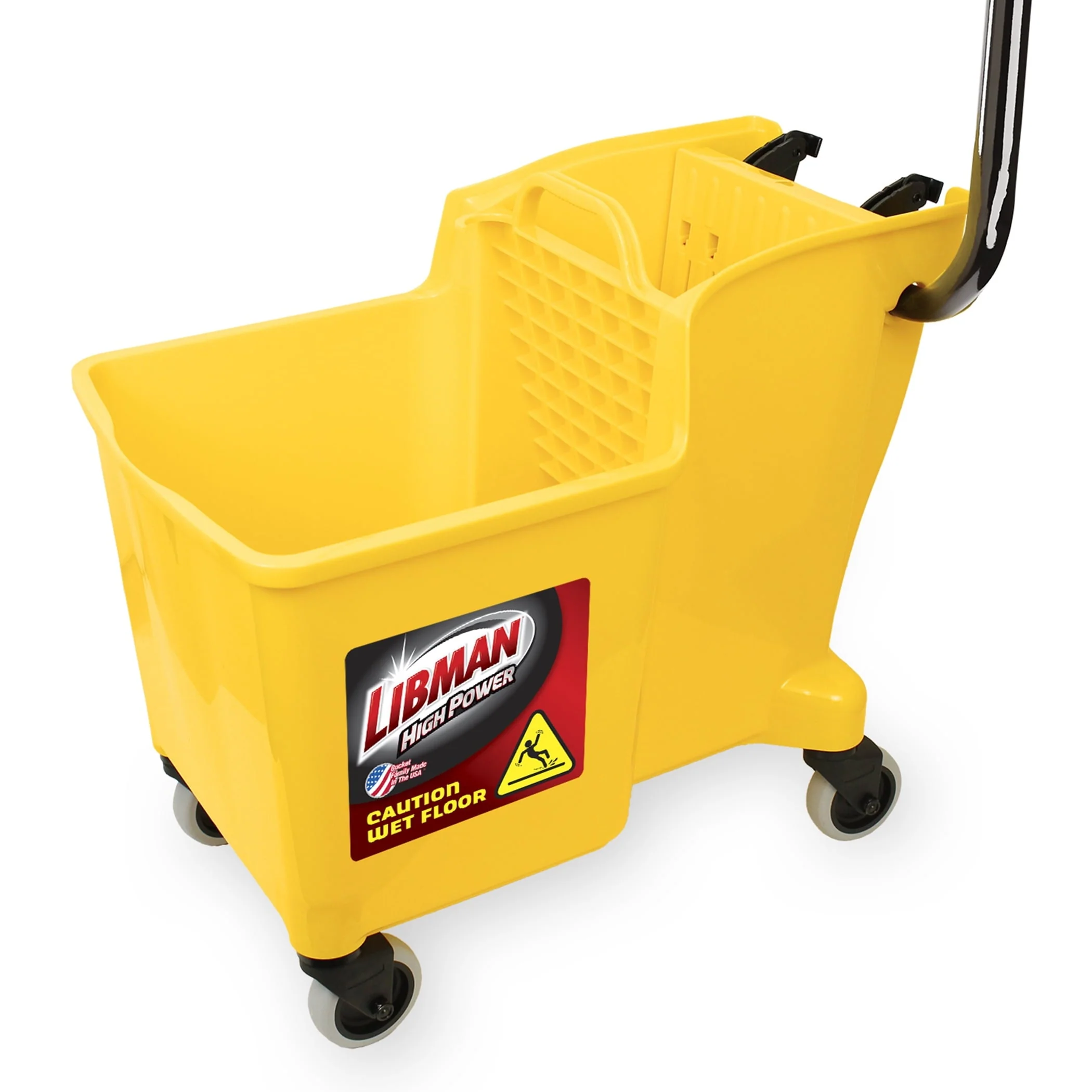 Yellow 32 Quart Mop Bucket and Wringer with Rubber Caster Wheels Image 3