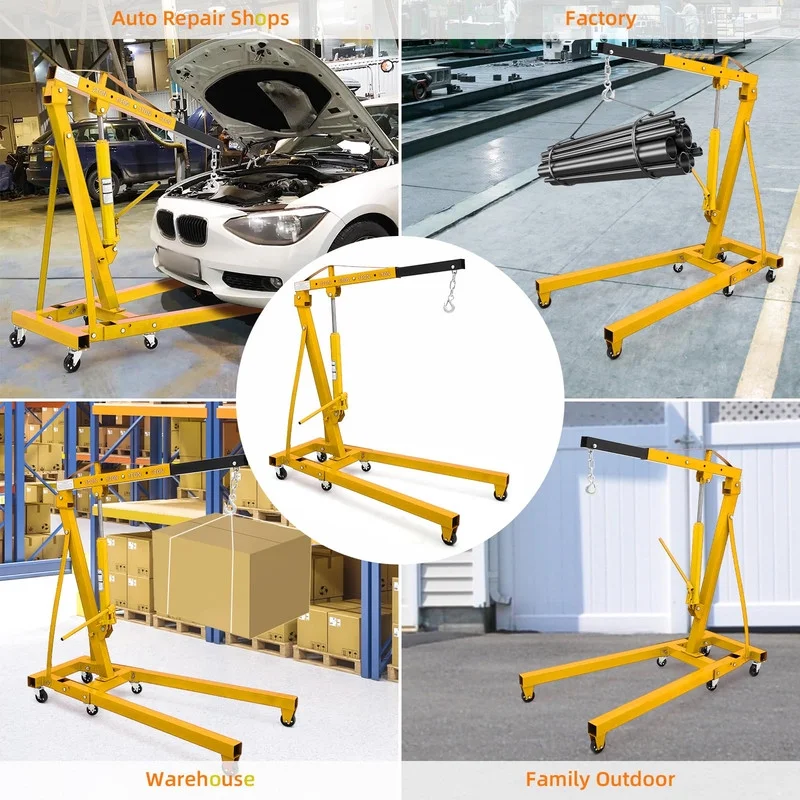 2 Ton Hydraulic Engine Hoist, Shop Crane, Cherry Picker with Telescoping Boom and 6 Casters for Garage Workshop Automotive Repair, Yellow - Image 6