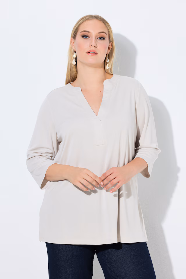 Split Neck 3/4 Sleeve  Modal Blend Tee