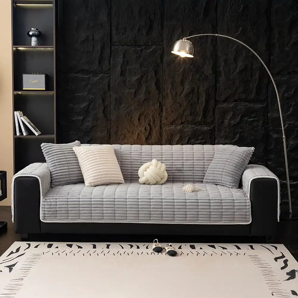 One-Piece Cozy Flannel Sofa Protection Non-Slip Waterproof Sectional Couch Cover