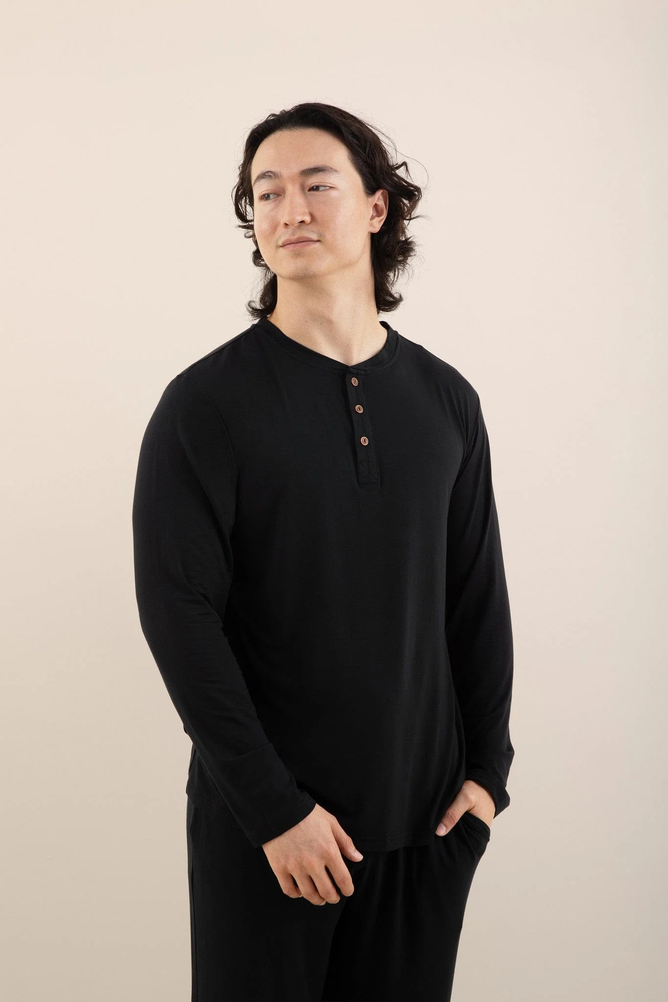 Men's Long Sleeve Henley Top in Midnight