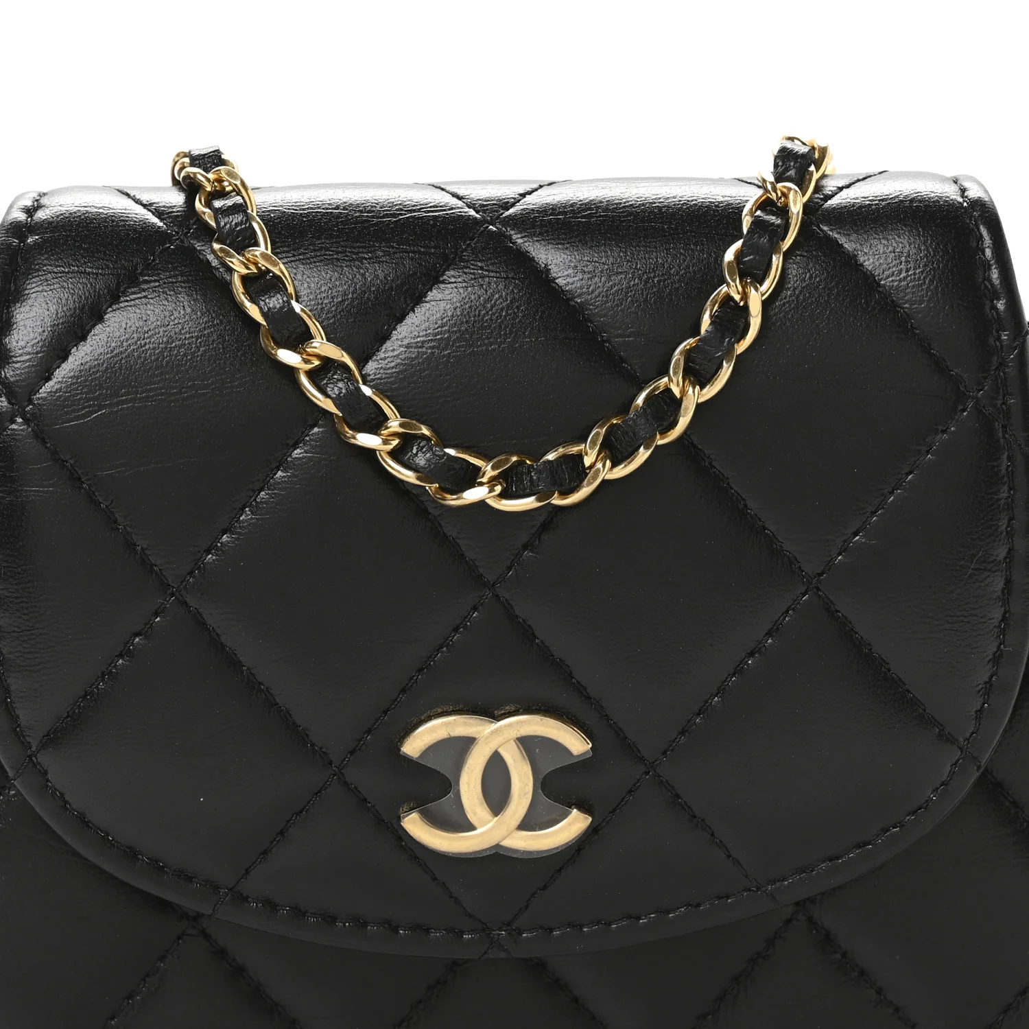 Lambskin Quilted Phone Holder Flap Black