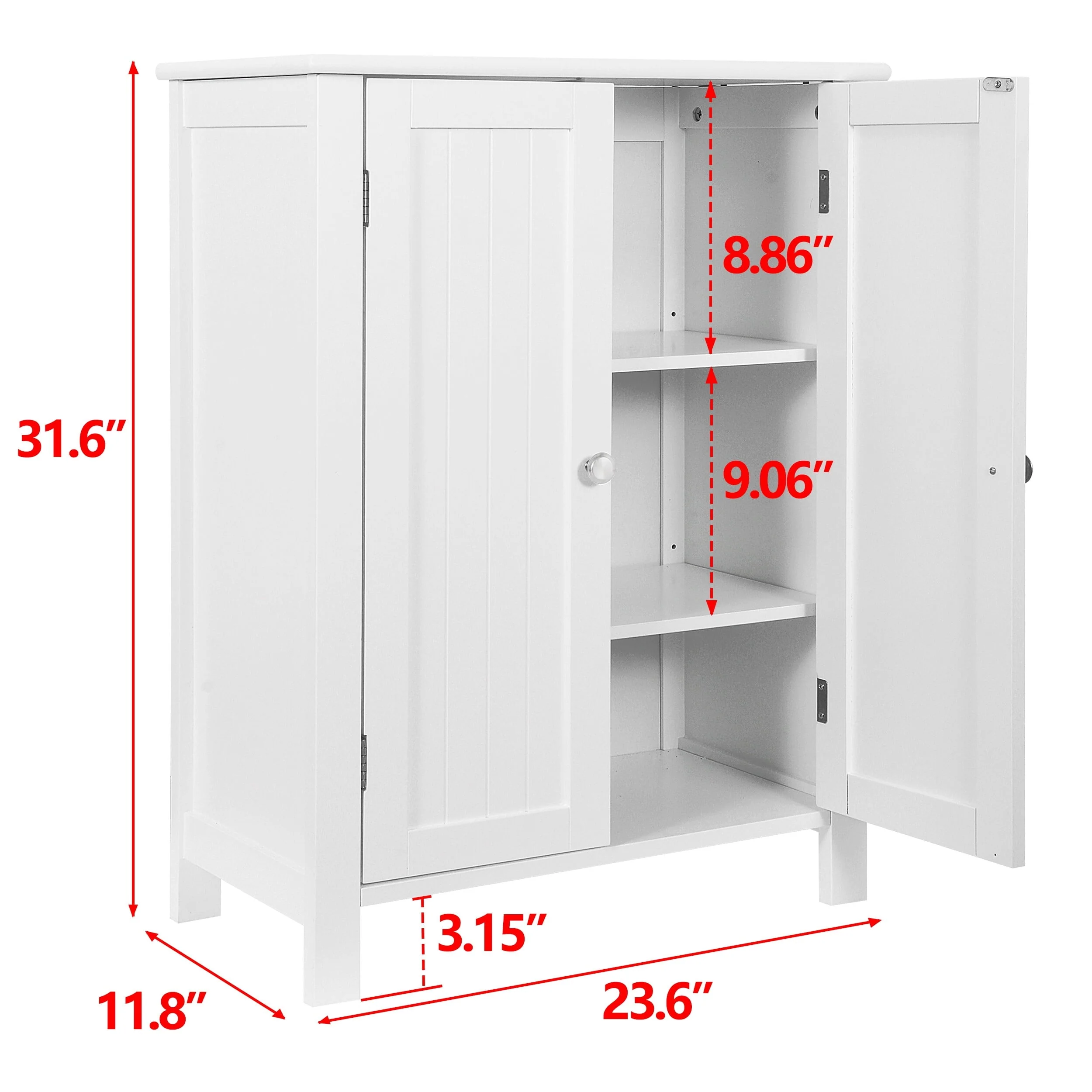 Homgarden 2 - Door Bathroom Floor Storage Cabinet Side Cupboard W/ Adjustable Shelves, 11.8'' W, White