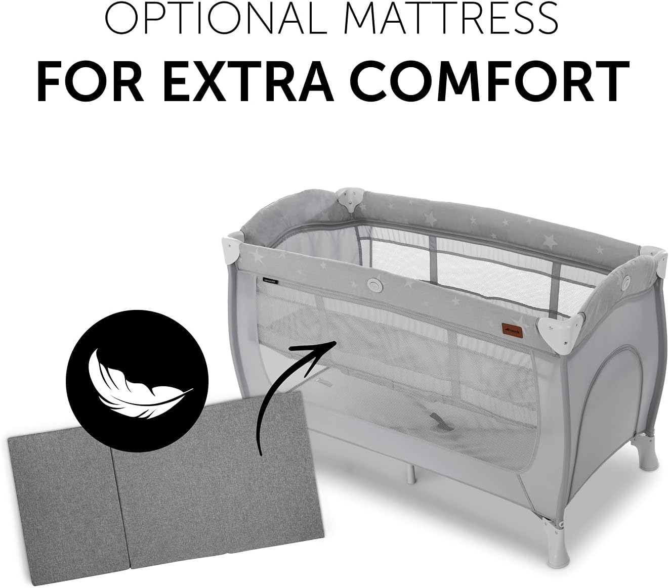 Hauck Cuna Viaje Bebe Sleep N Play Center, à partir du Nacimiento jusqu'à 15 kg, Parque Cuna, 120x60 cm, Cuna Viaje Doble Altura, Cambiador, con Ruedas, Plegable, Entrada Lateral, Compacta, Stars, Gris