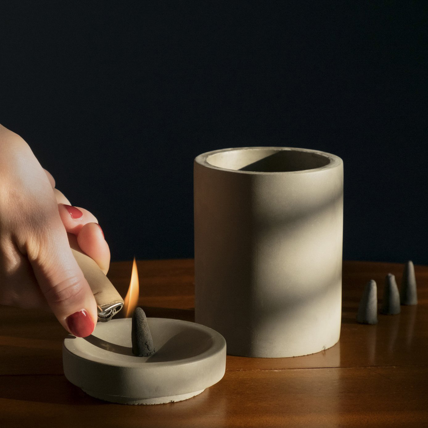 Nordic Wedding Home Decorative Candle Votive Gray Modern Matte Concrete Cement Candle Vessel Jars with Lid