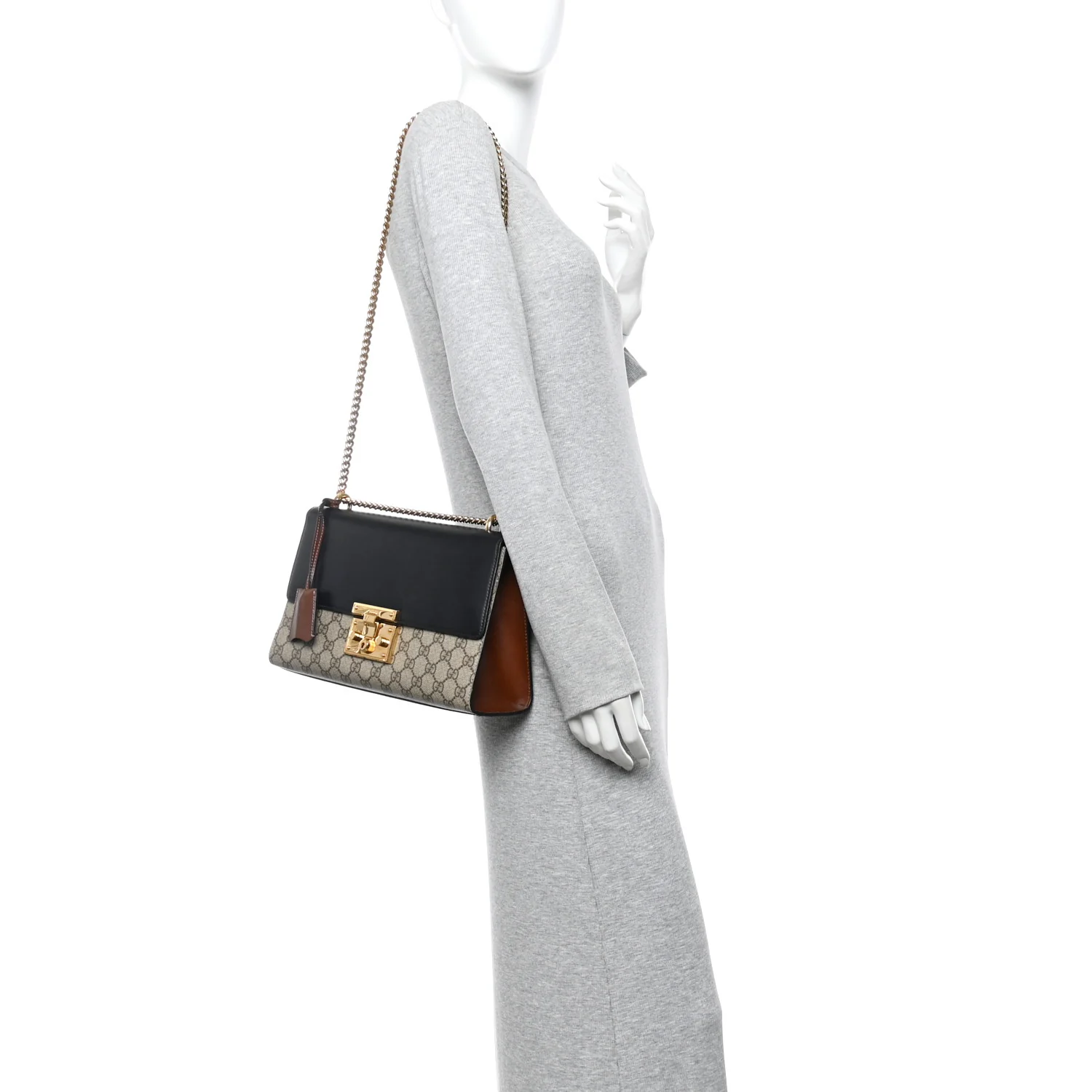 GG Supreme Monogram Calfskin Medium Padlock Shoulder Bag Beige Black Cuir
