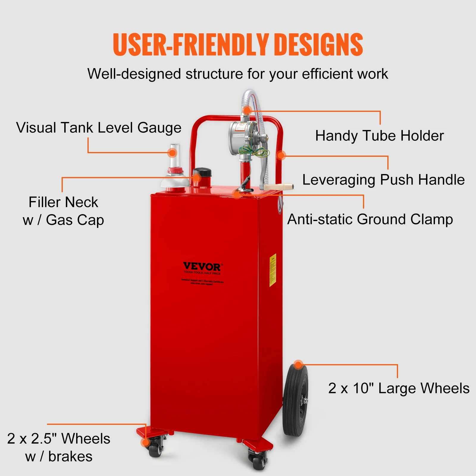 30 Gallon Gasoline Diesel Fuel Container Manuel Transfer Pump Red - Image 4