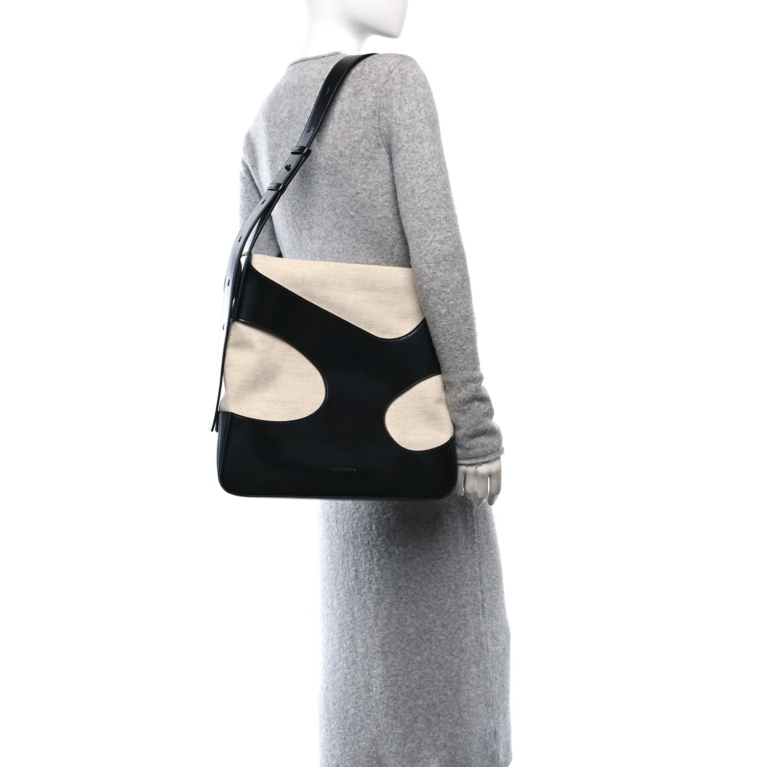 Calfskin Cut Out Large Shoulder Bag Black Natural
