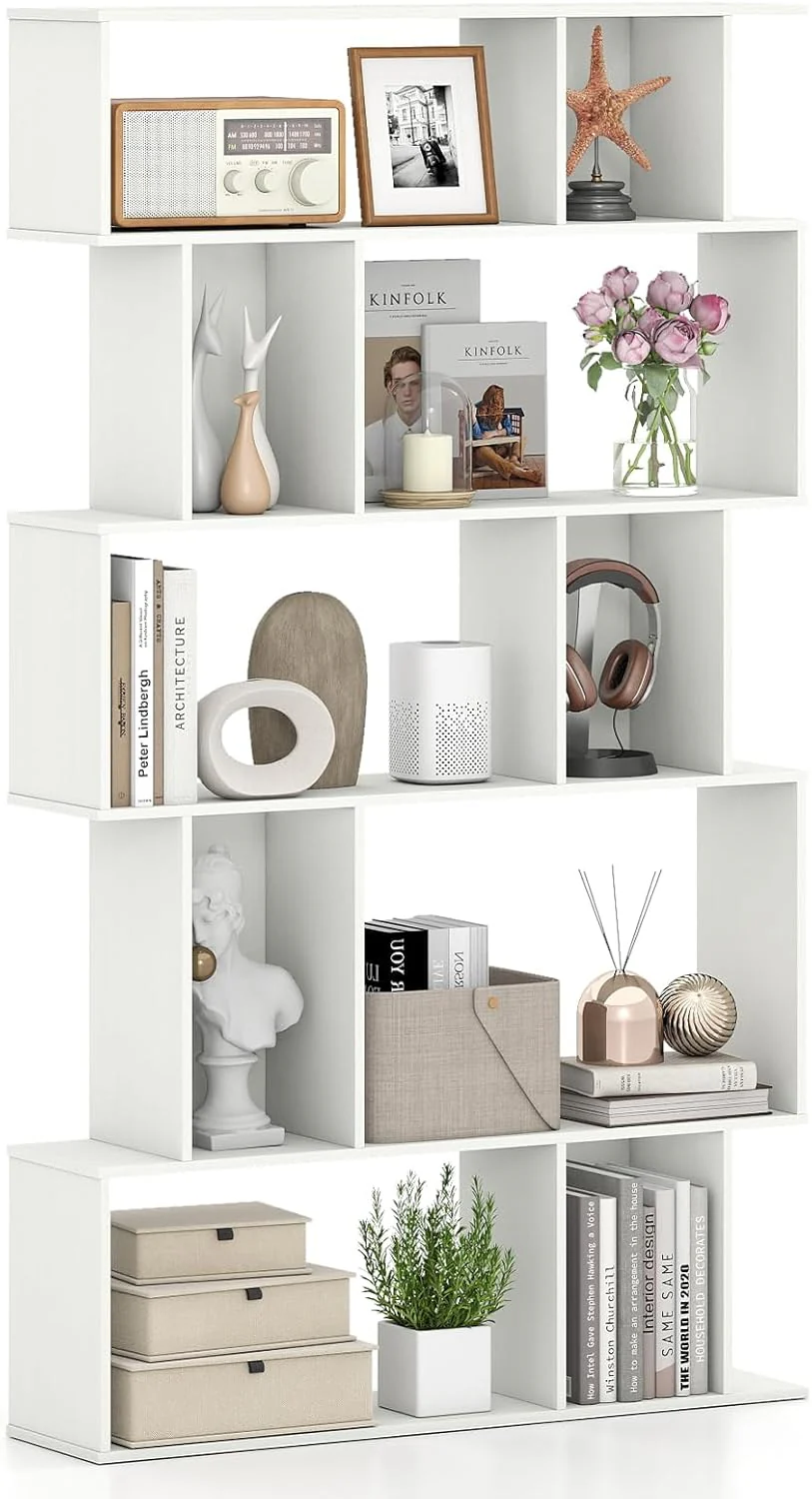 Tangkula Geometric Bookshelf 5-Tier Bookcase with Open Shelves and Closed-back Cubes