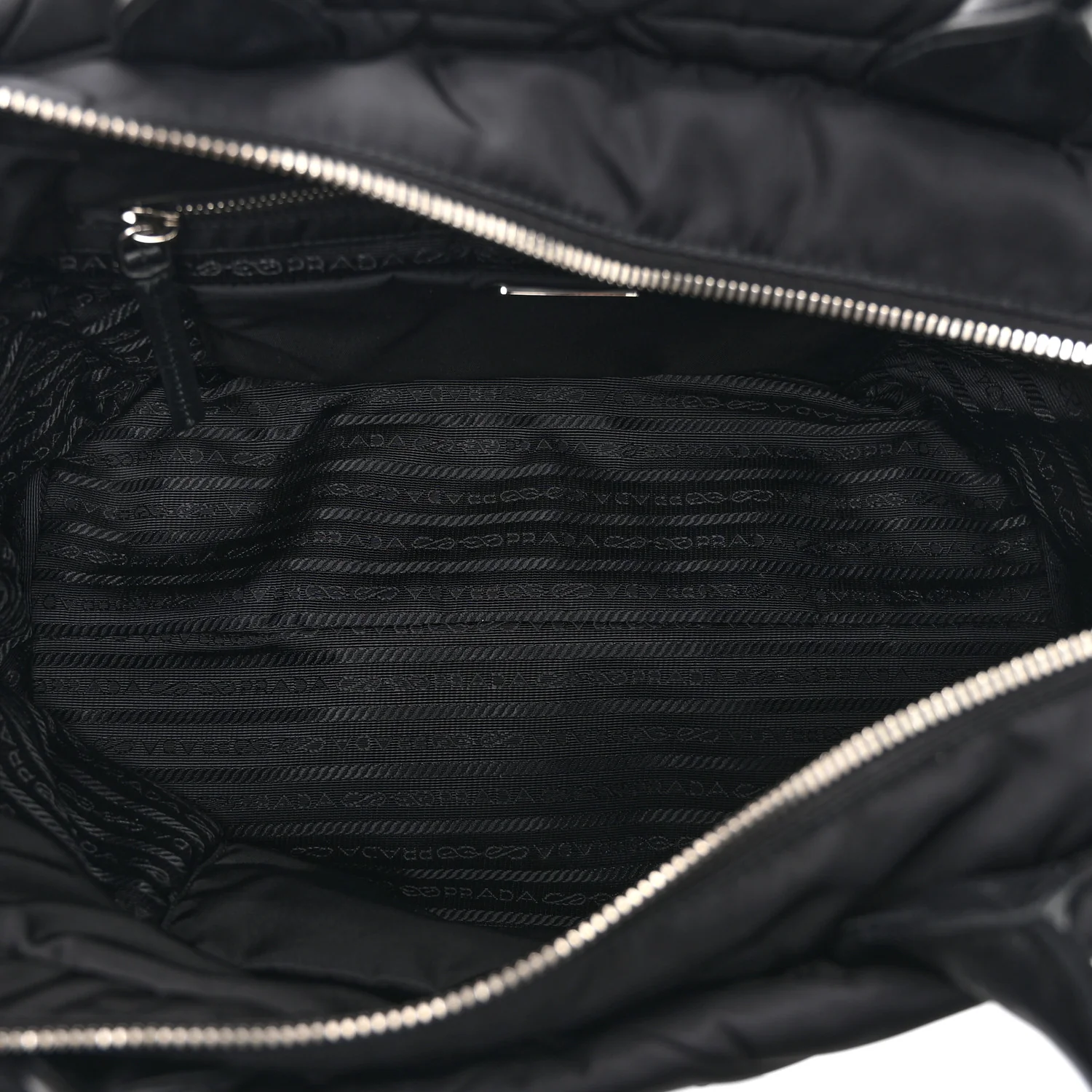 Re-Nylon Nappa Triangle Quilted Padded Medium Double Handled Zip Tote Black