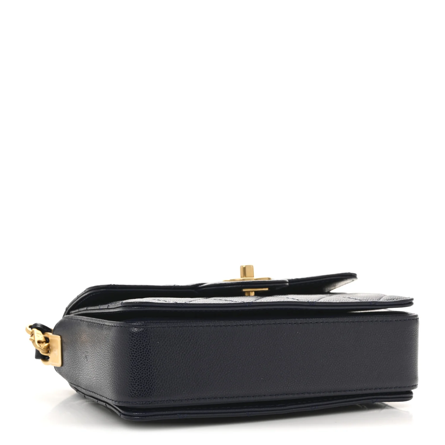 Shiny Caviar Quilted Mini Top Handle Flap Navy Blue