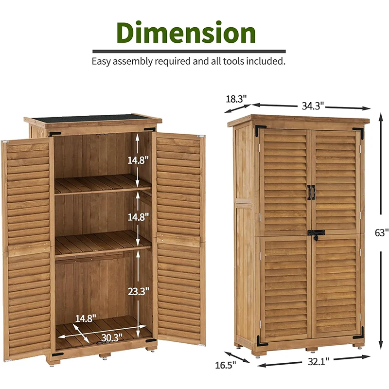 MCombo Tall Garden 1.52 x 2.85 ft. Wood Storage Shed, Brown