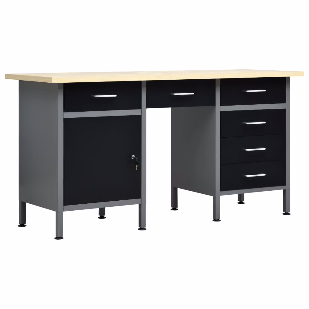 vidaXL Workbench Black 63x23.6x33.5 Steel