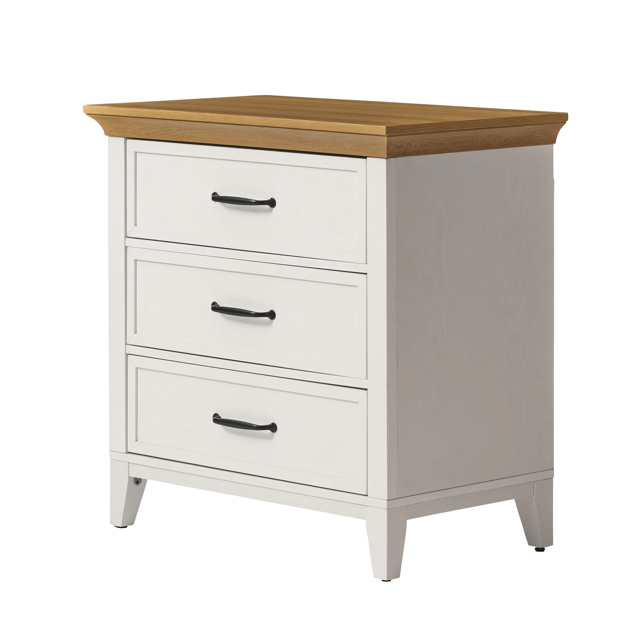 Better Homes & Gardens Canton 3-Drawer Nightstand, Textured White and Light Honey