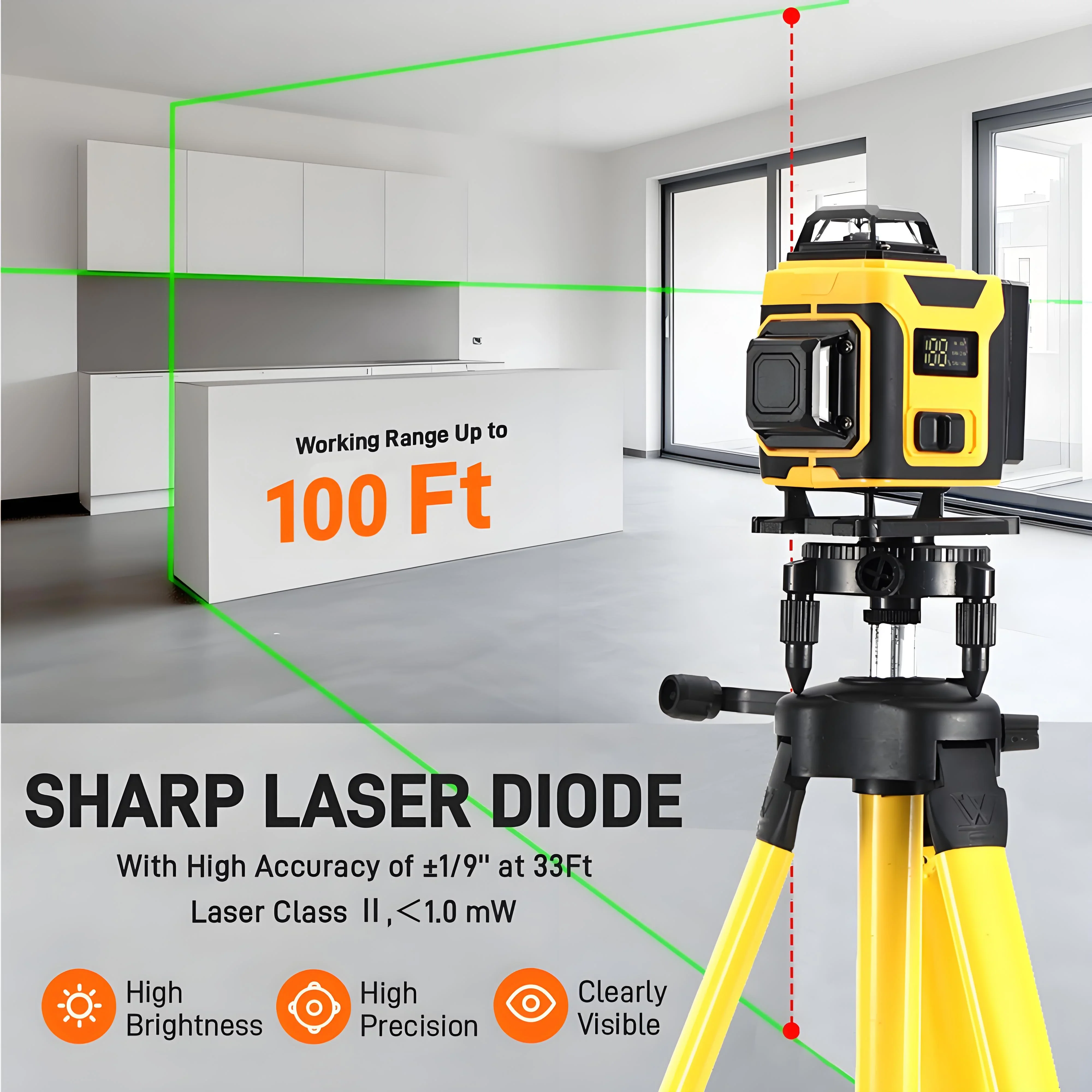 Laser Level,GOCHIFIX 16 Lines 4x360�� Green Cross Laser Level Self Leveling with Tripod,Rotating Bracket,Remote Control,Lifting Platform,Rechargeable Battery and Storage Box