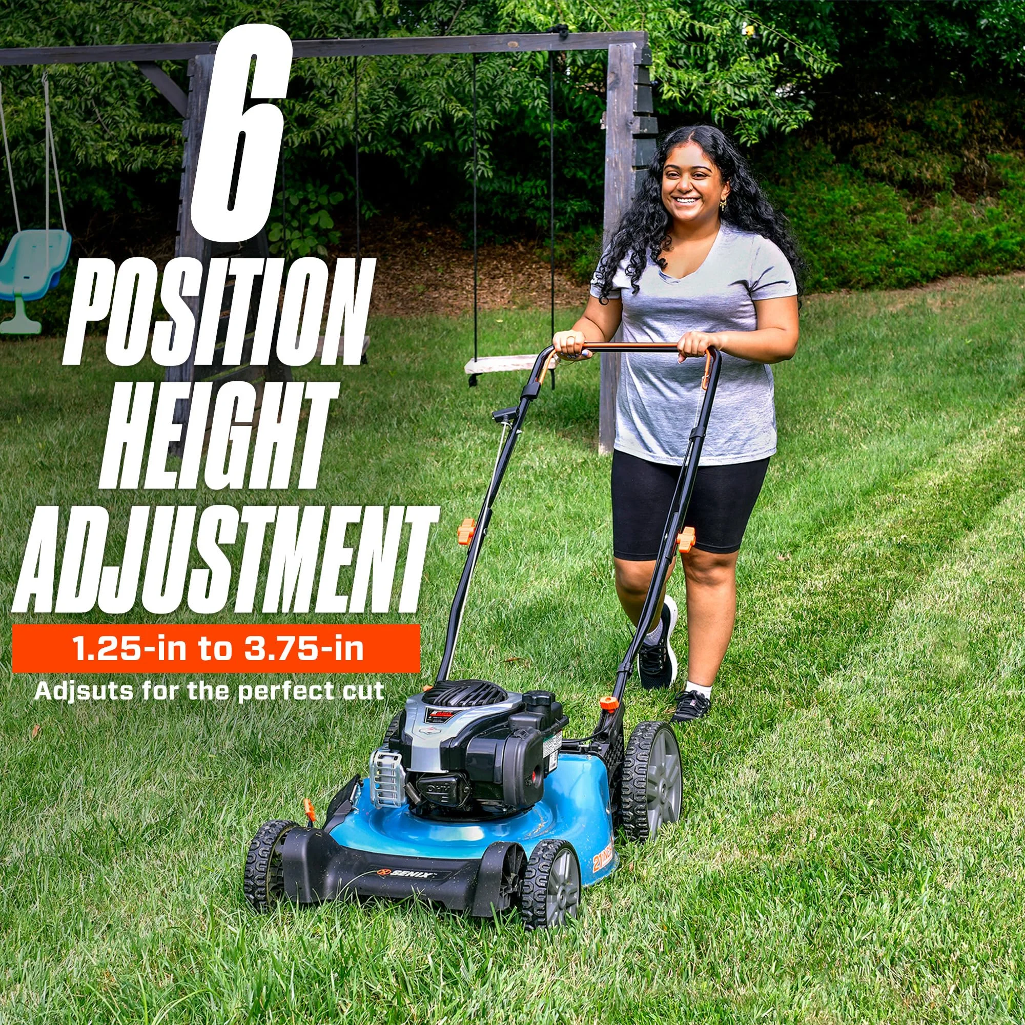 Gas Lawn Mower 21in Cutting Blade 22in Cutting Deck, 140cc 4-Cycle Made in USA Engine, 3-In-1, 6-Height Adjustment, 11" Rear Wheels, LSPG-M7(Mulch) - Image 6
