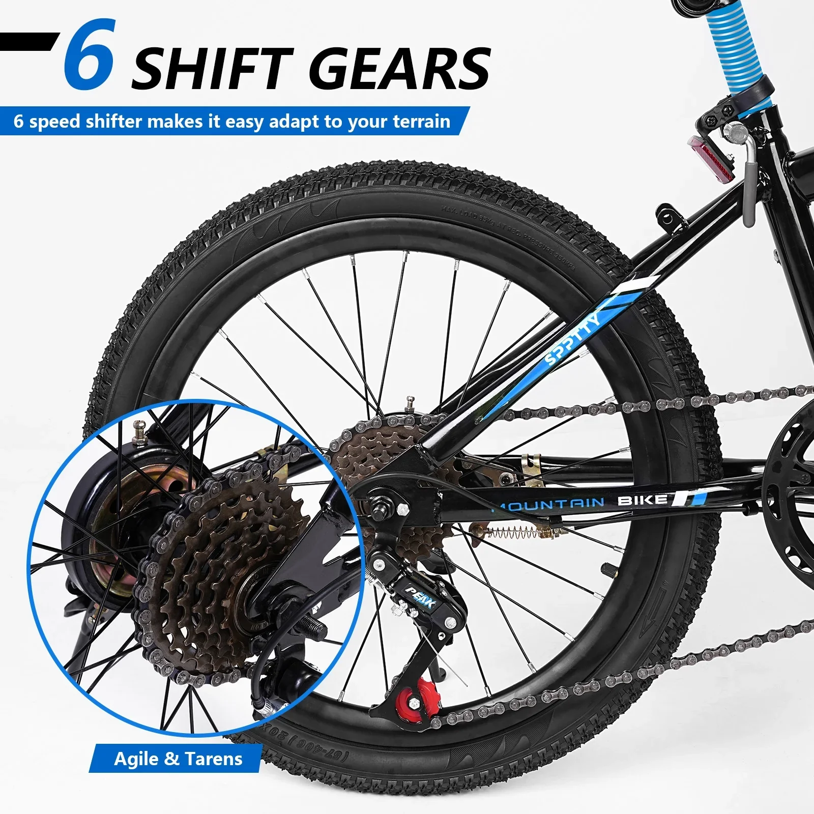 SPPTTY 20-24 inch Bike,6-Speed Mountain Bike for Men Women Boys Girls,Comfort Saddle,Blue