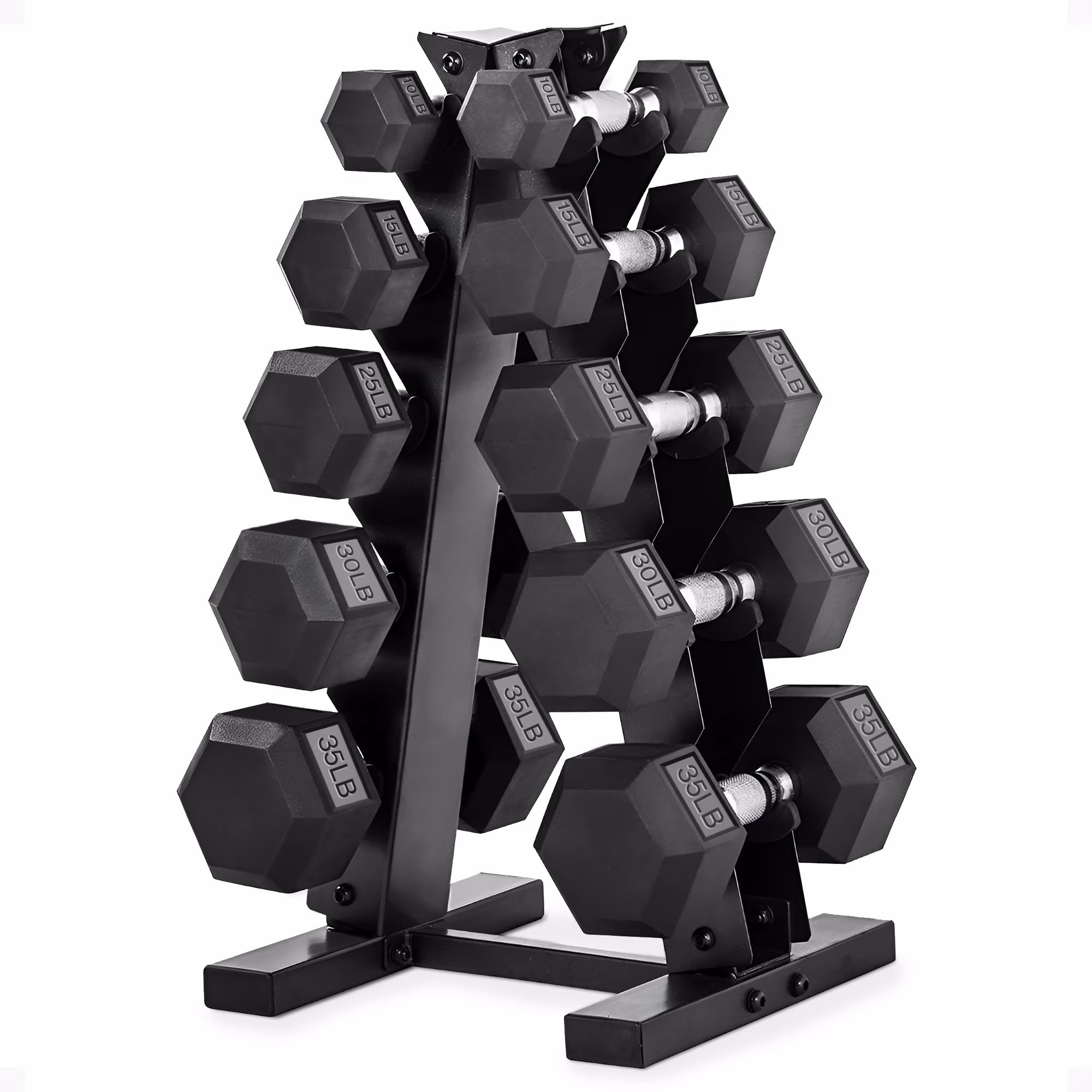 10, 15, 25, 30, 35 Pound Hexagonal Dumbbell Weight Set w/Rack(230lb Set)
