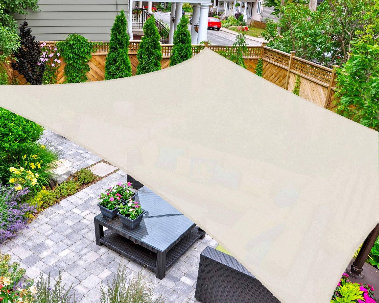 Asteroutdoor Sun Shade Sail Rectangle 16' x 16' UV Block Canopy for Patio Backyard Lawn Garden Outdoor Activities, Cream