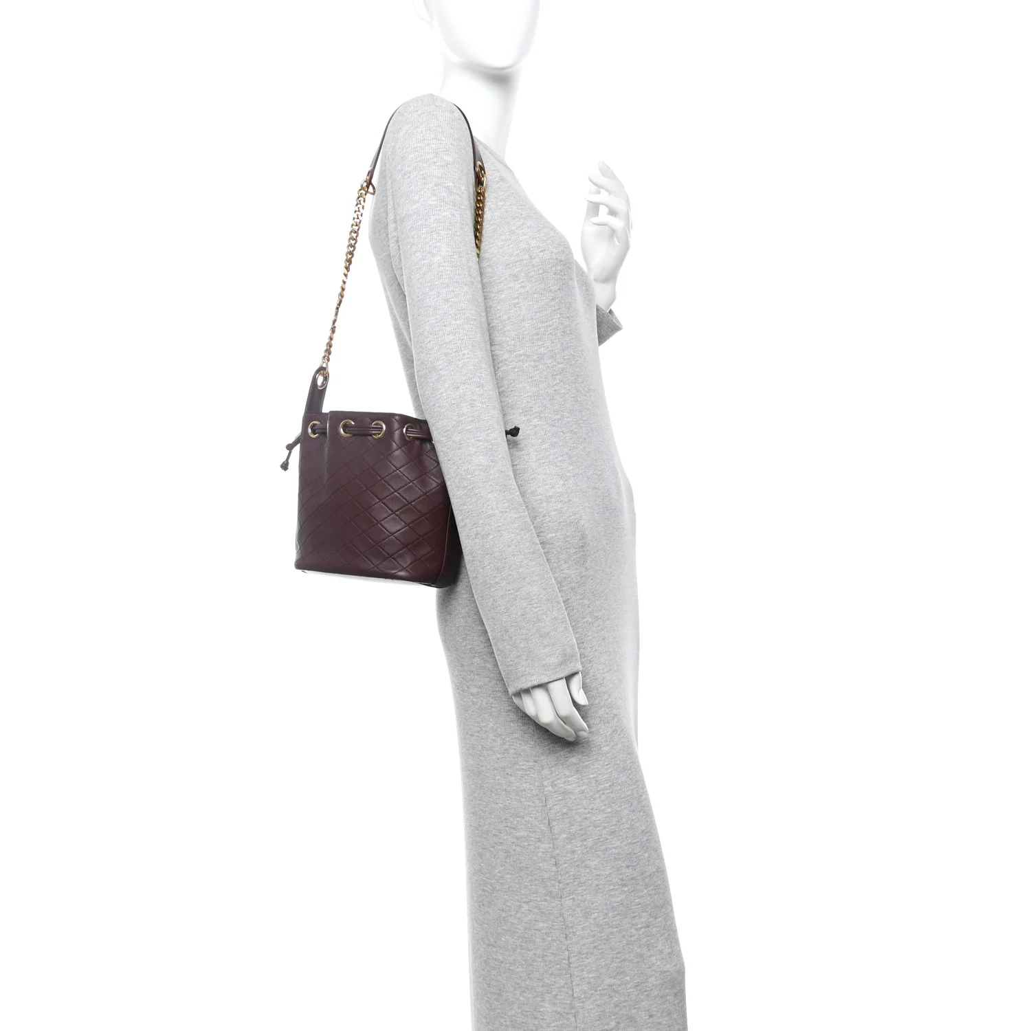 Lambskin Carre Quilted Cassandre Small Bucket Bag Hot Wine