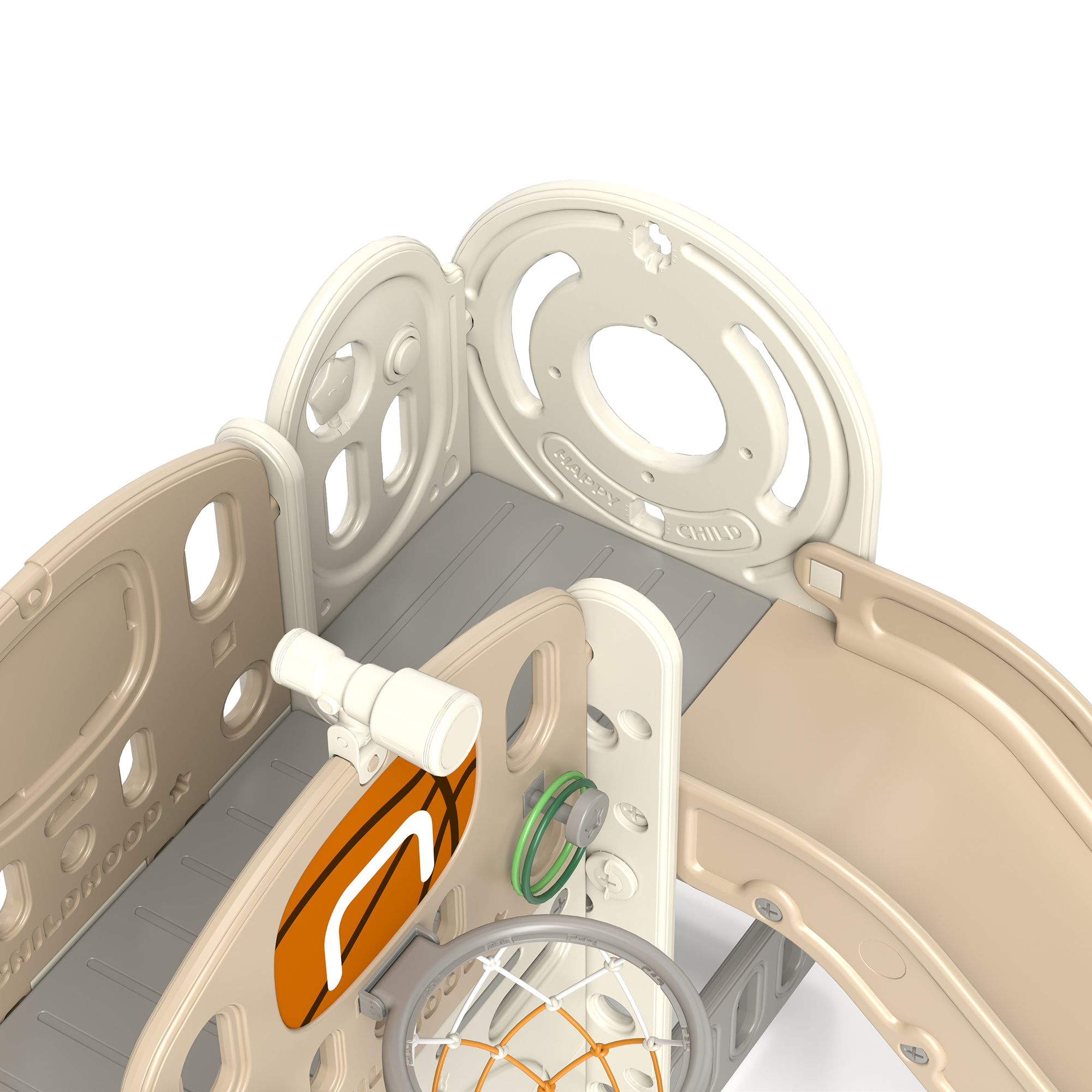 AIYAPLAY Kinder Speeltoestel, 7-in-1 Glijbaan, Binnenspeeltuin met Opslag en Kruipruimte, 186x153x111 cm, Crèmewit