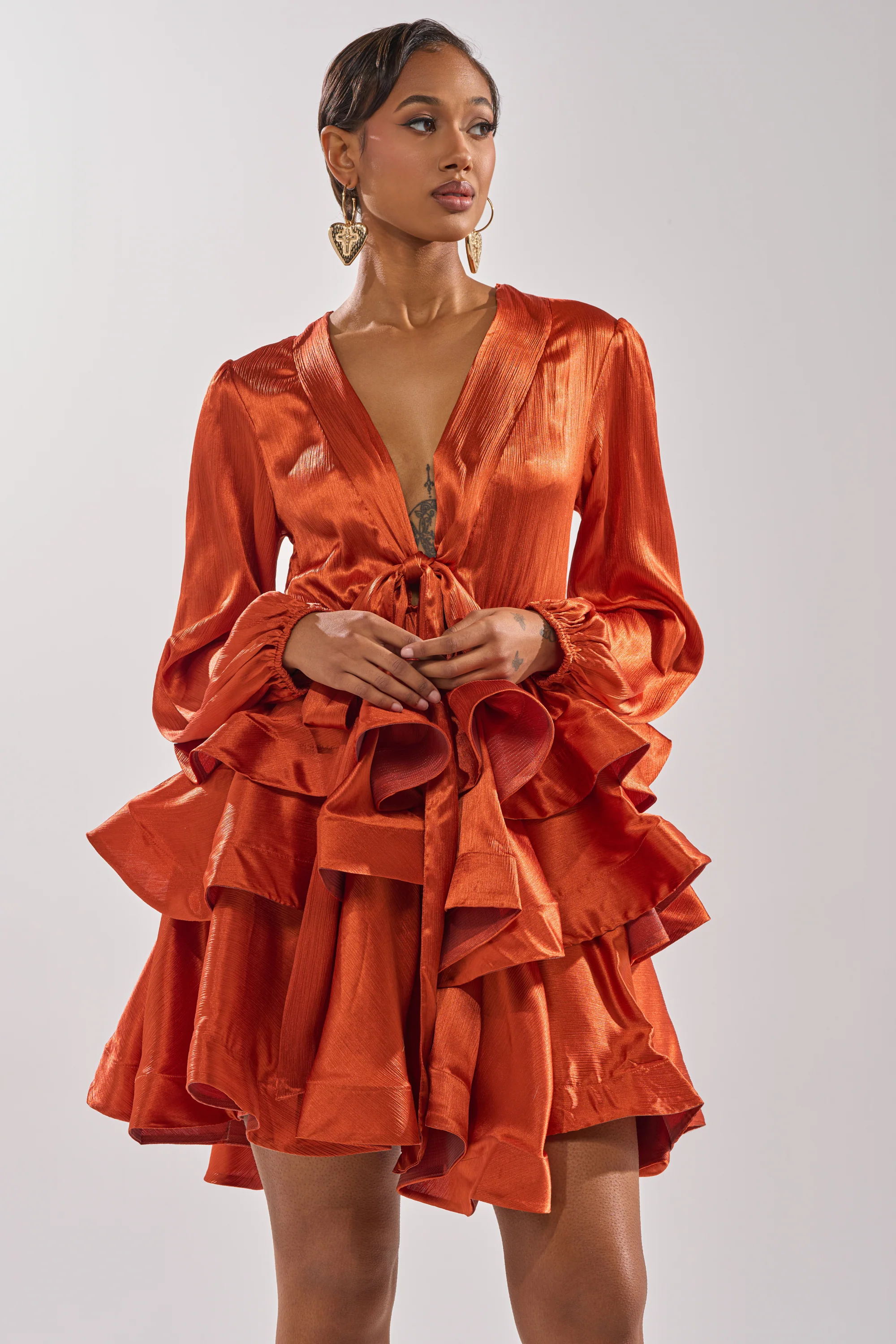 ARIANA SATIN RUFFLED MINI DRESS - Akira Store