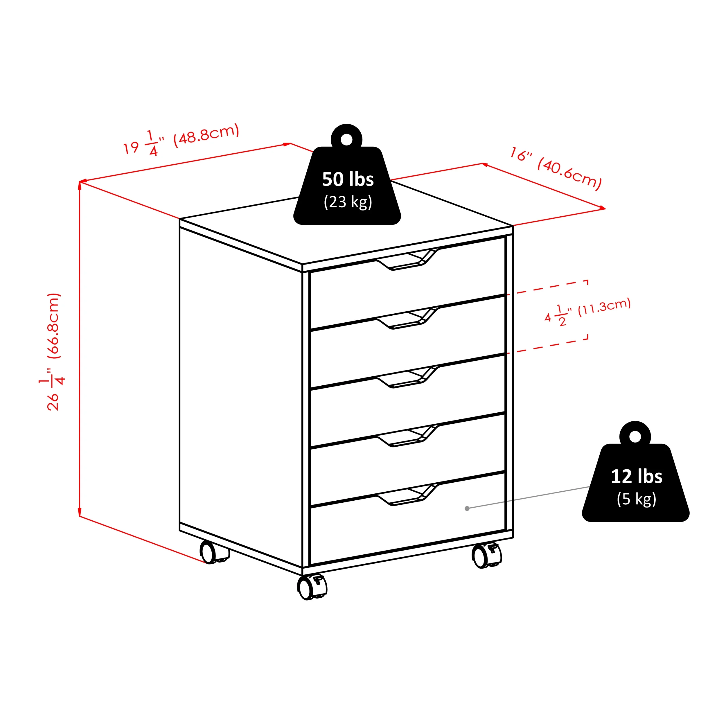Halifax 5-Drawer Mobile Cabinet 10519, White Finish(White) - Image 9