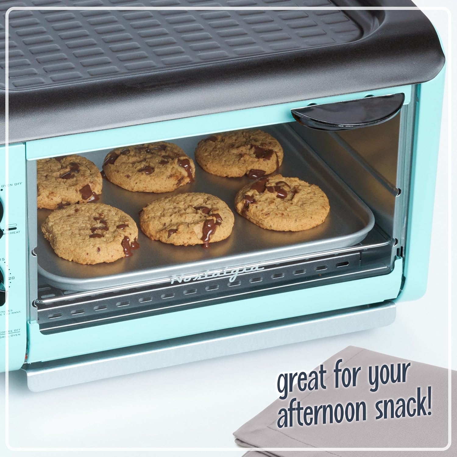 3-in-1 Breakfast Station Includes Coffee Maker, Non-Stick Griddle, and 4-Slice Toaster Oven Versatile Breakfast Maker with Timer Aqua(Classic Retro) - Image 6