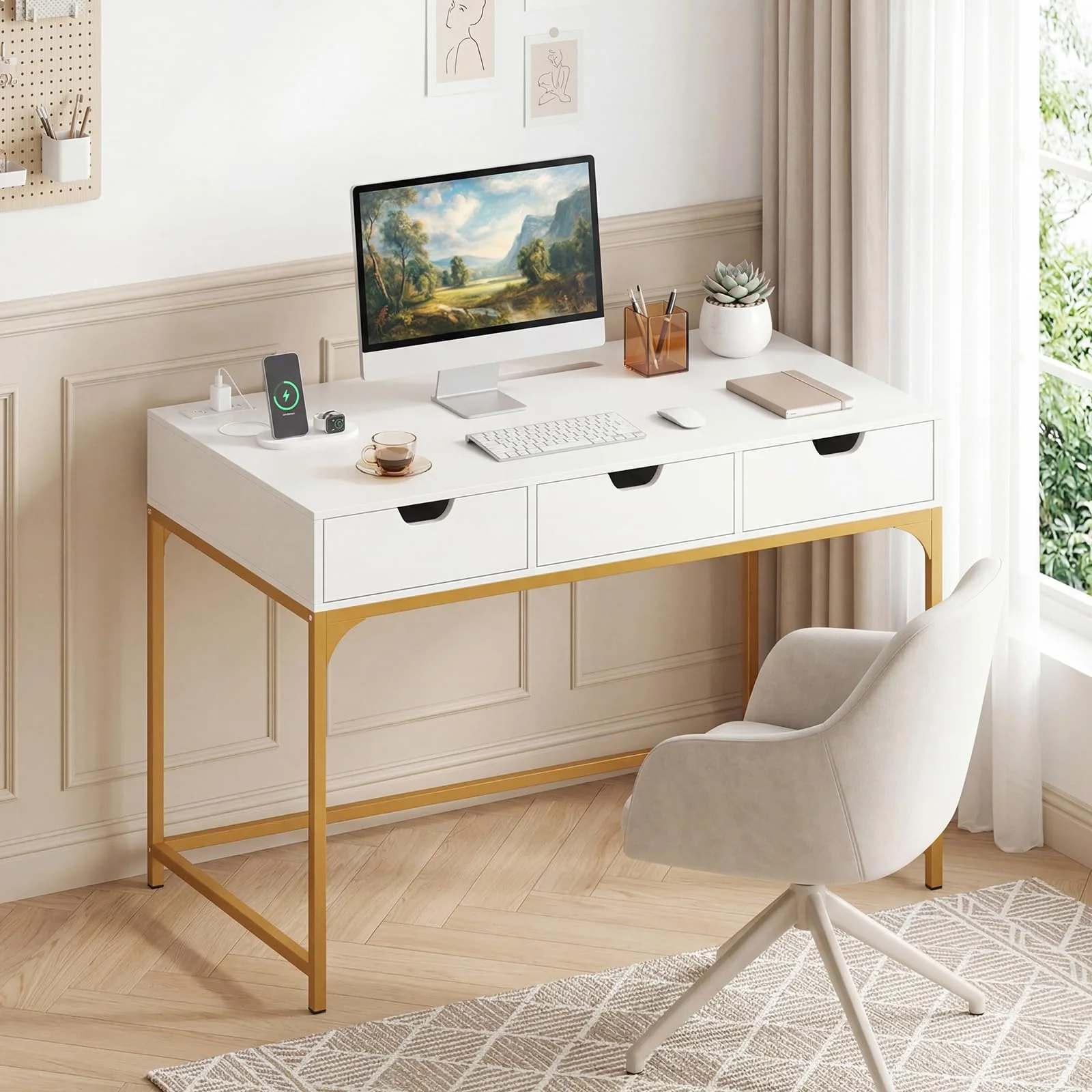 Tangkula Modern Computer Desk Hidden Compartment Heavy-Duty Metal Frame