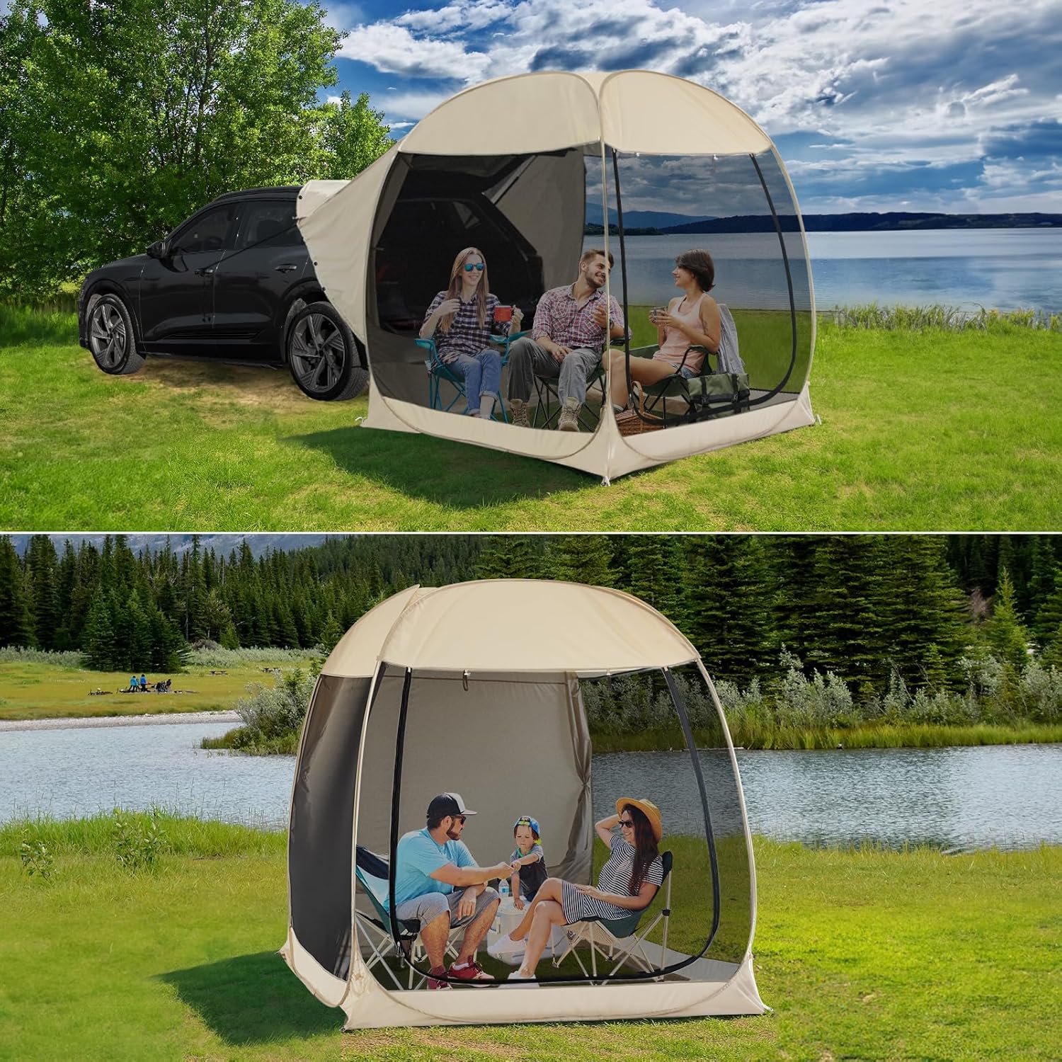 Gazebo moustiquaire pouvant accueillir 6, 10 ou 15 personnes. Tente de style igloo avec moustiquaire latérale. Idéal
