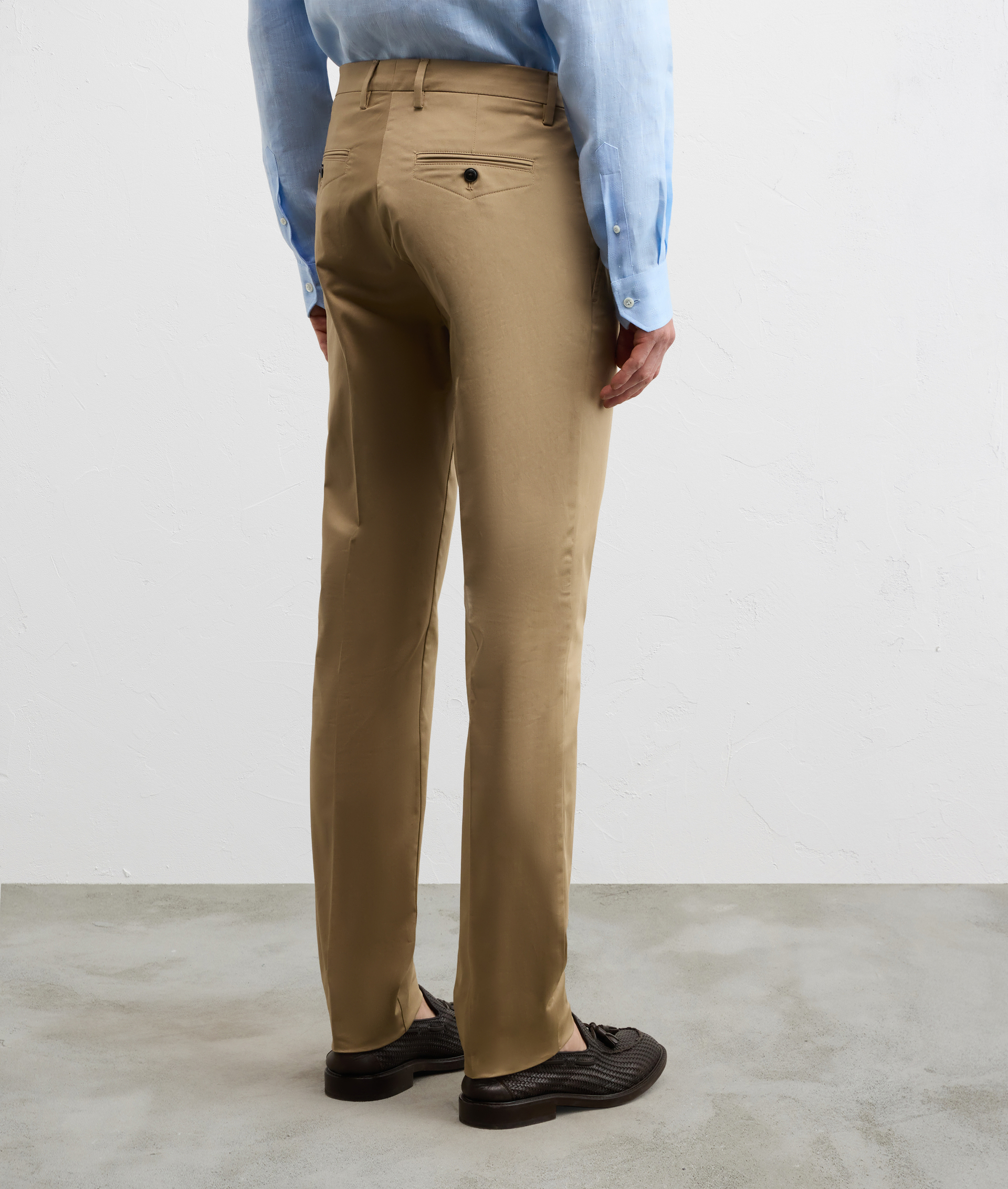 LIGHT BROWN STRETCH COTTON PLEATED CHINOS
