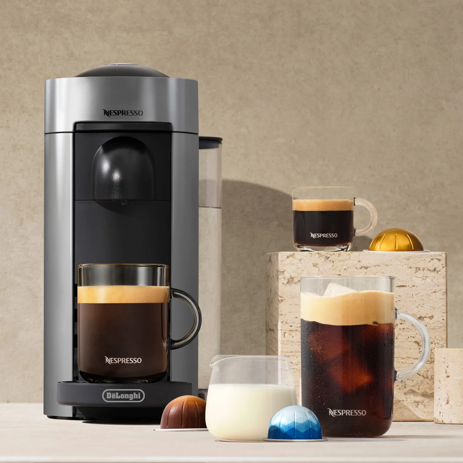 Nespresso New Vertuo Plus Coffee and Espresso Machine by De'Longhi with Aerocinno, Gray, Single - Serve Brewers