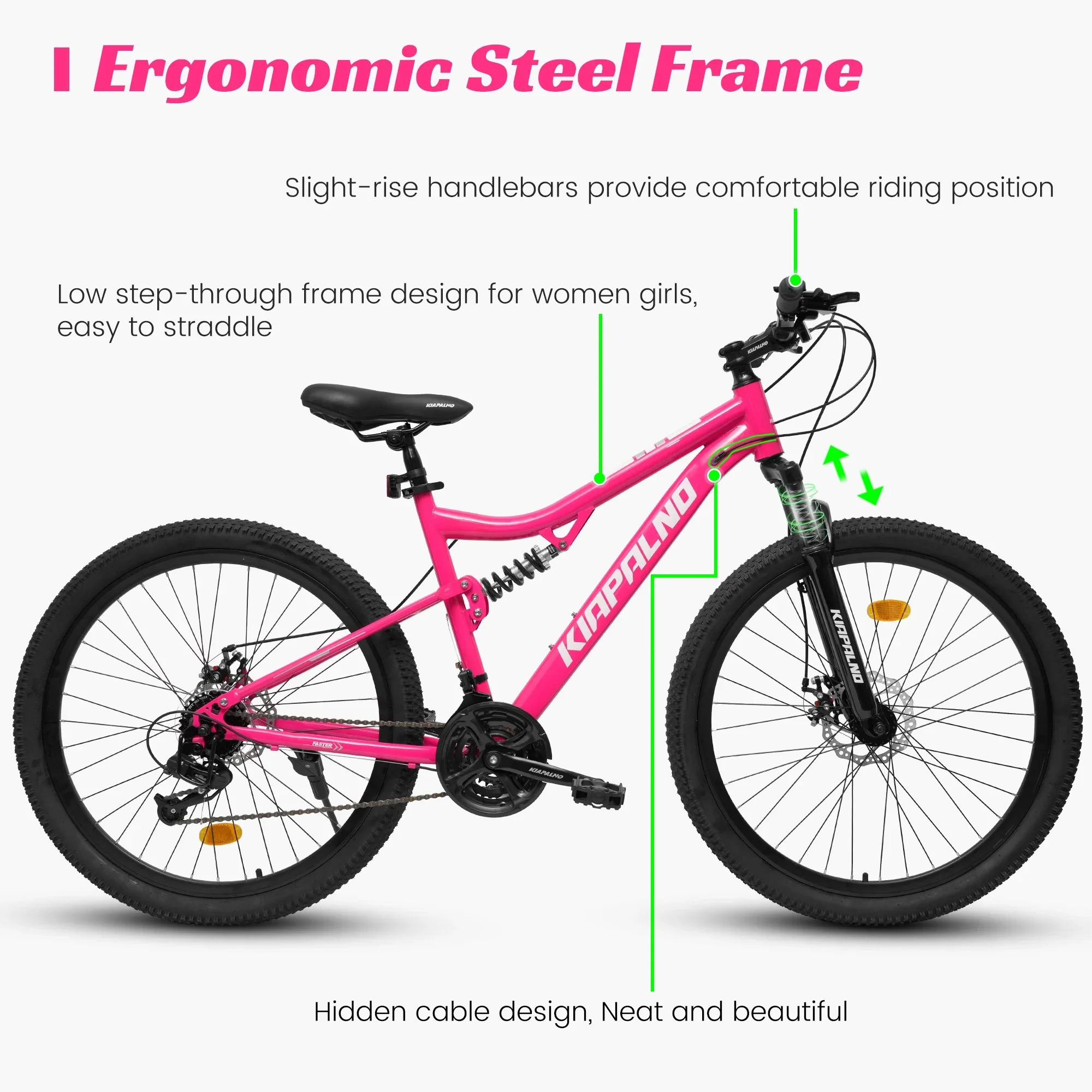 26 Inch Mountain Bike Dual Full Suspension, Shimano 21-Speed Mountain Bicycle with Dual Disc Brakes and Carbon Steel Frame, Trail Beach Snow Commuter City Bike for Adult Men Women, Black
