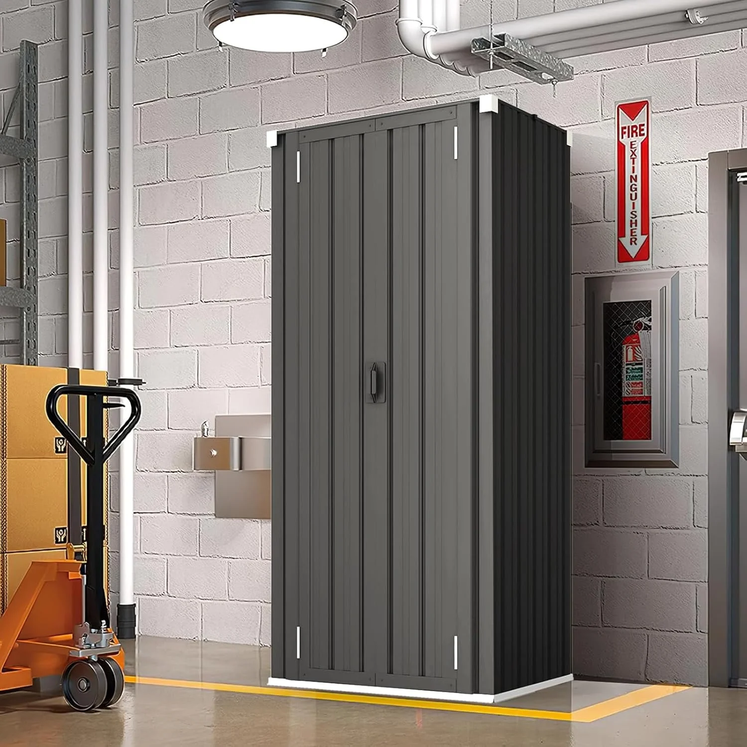 AECOJOY Outdoor Storage Cabinet for Garden & Patio, a Metal Organizer with Doors and Shelves in Gray