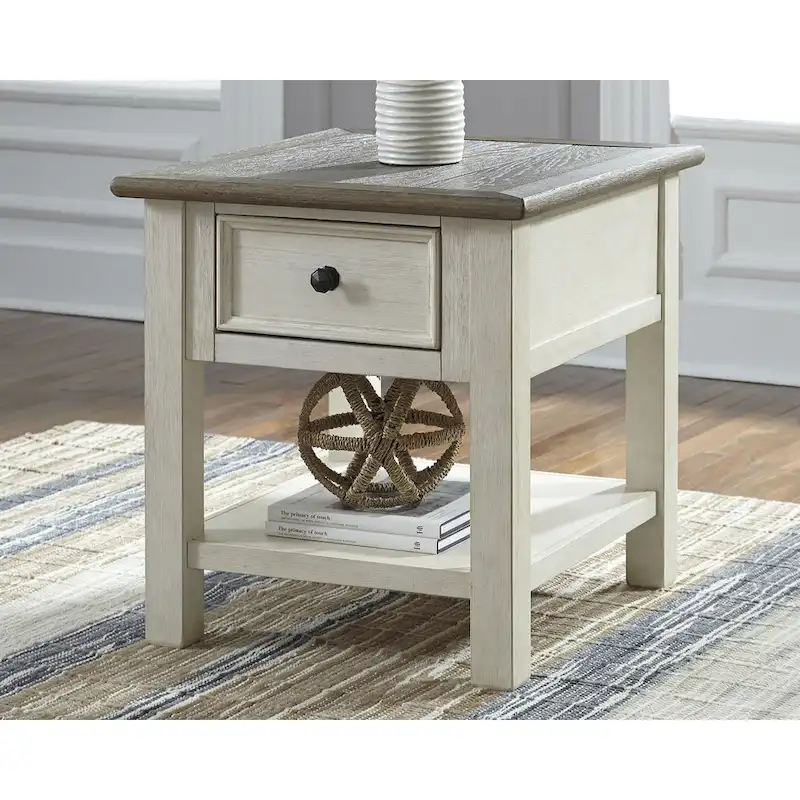 Farmhouse End Table with Drawer and Open Shelf Storage