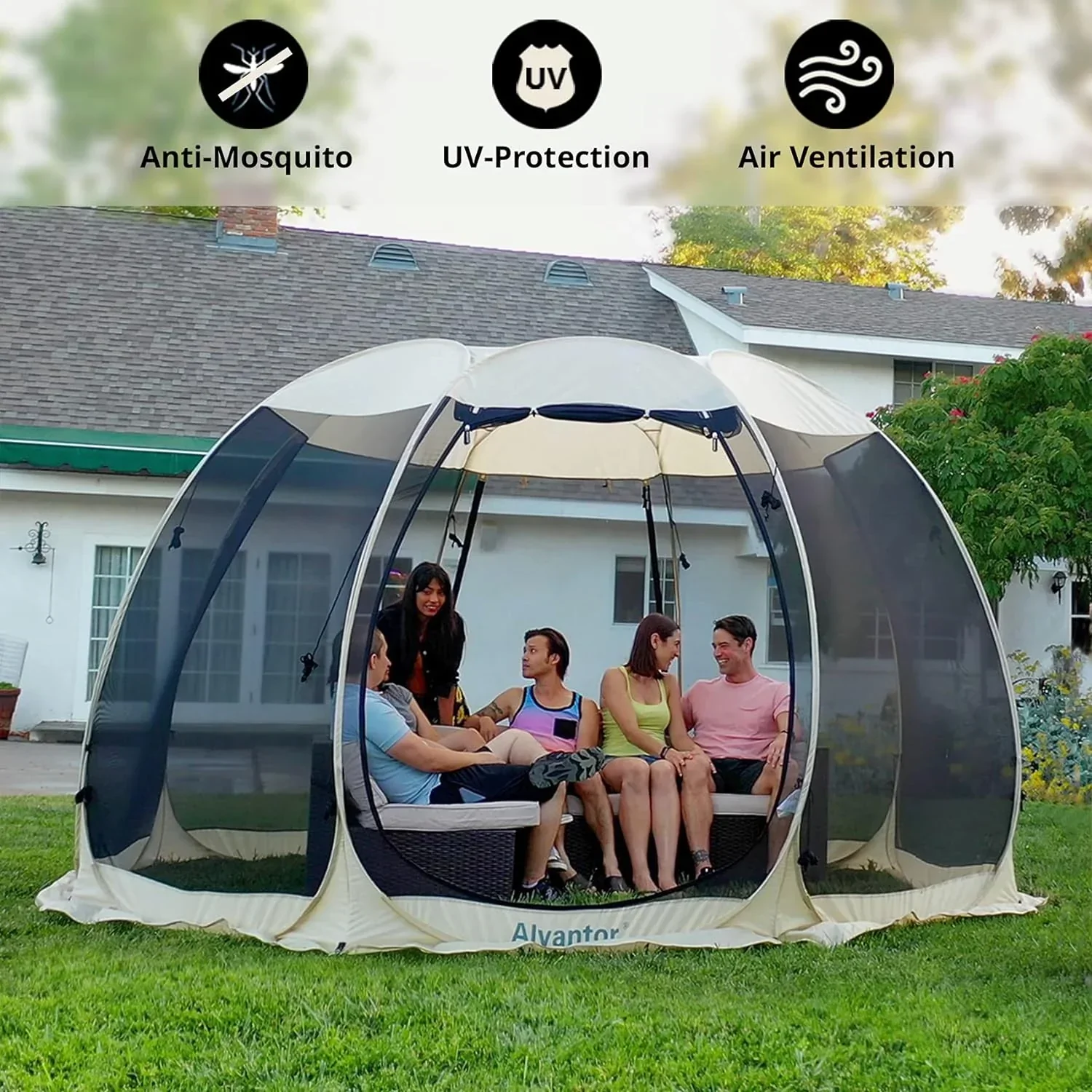 Gazebo moustiquaire pouvant accueillir 6, 10 ou 15 personnes. Tente de style igloo avec moustiquaire latérale. Idéal