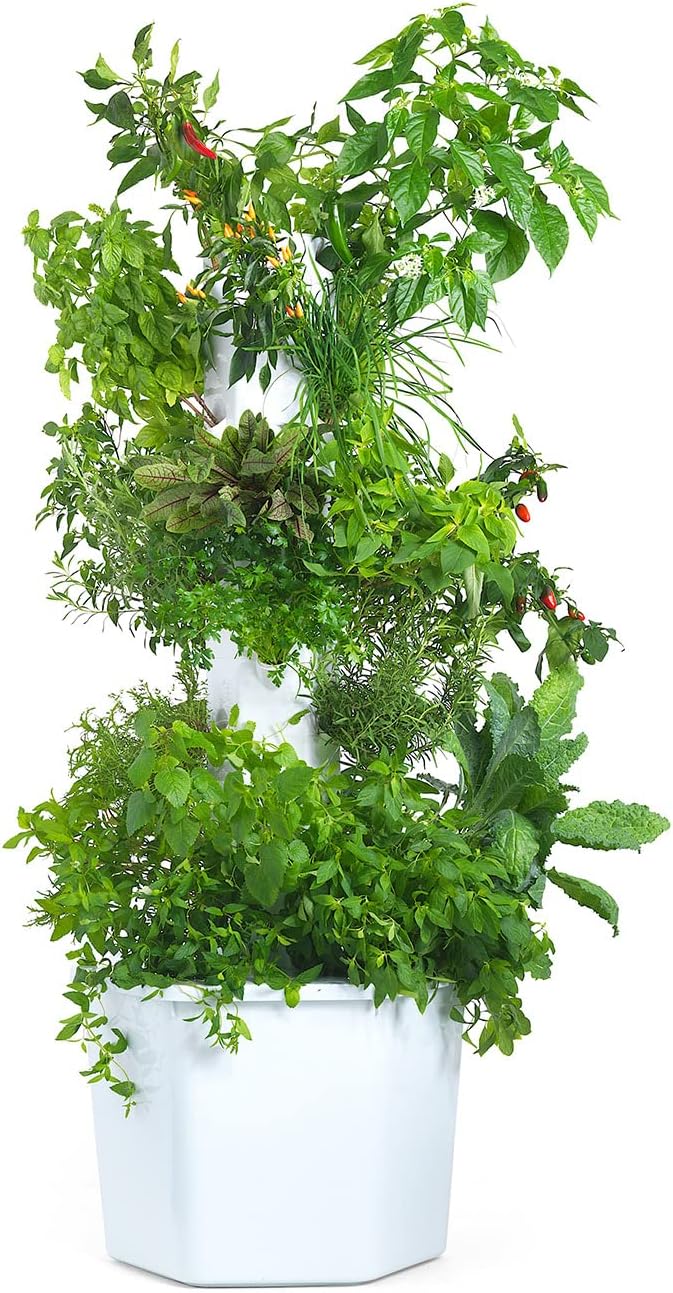 Outdoor Vertical Hydroponic Growing System Kit, Grow 27 Lettuce, Vegetables, Herbs, Fruit | Includes 20 Gallon Water Tank, Pump with 20' Cable, Smart WiFi Timer | Easy to Assemble & Use