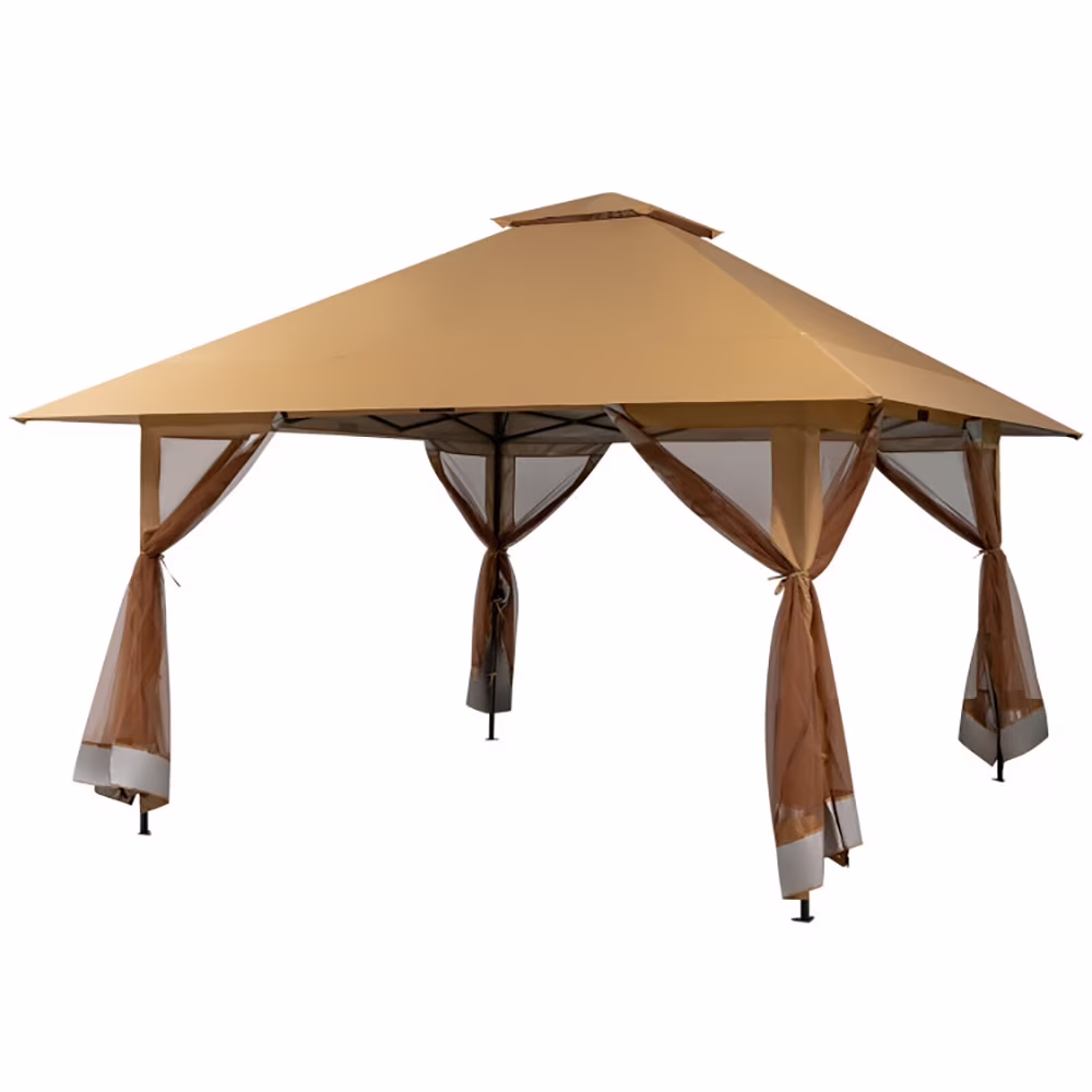 Resenkos 13 x 13 Feet Pop-up Instant Canopy Tent with Mesh Sidewall-Coffee, Hardtop Roof for Garden,Backyard Shade