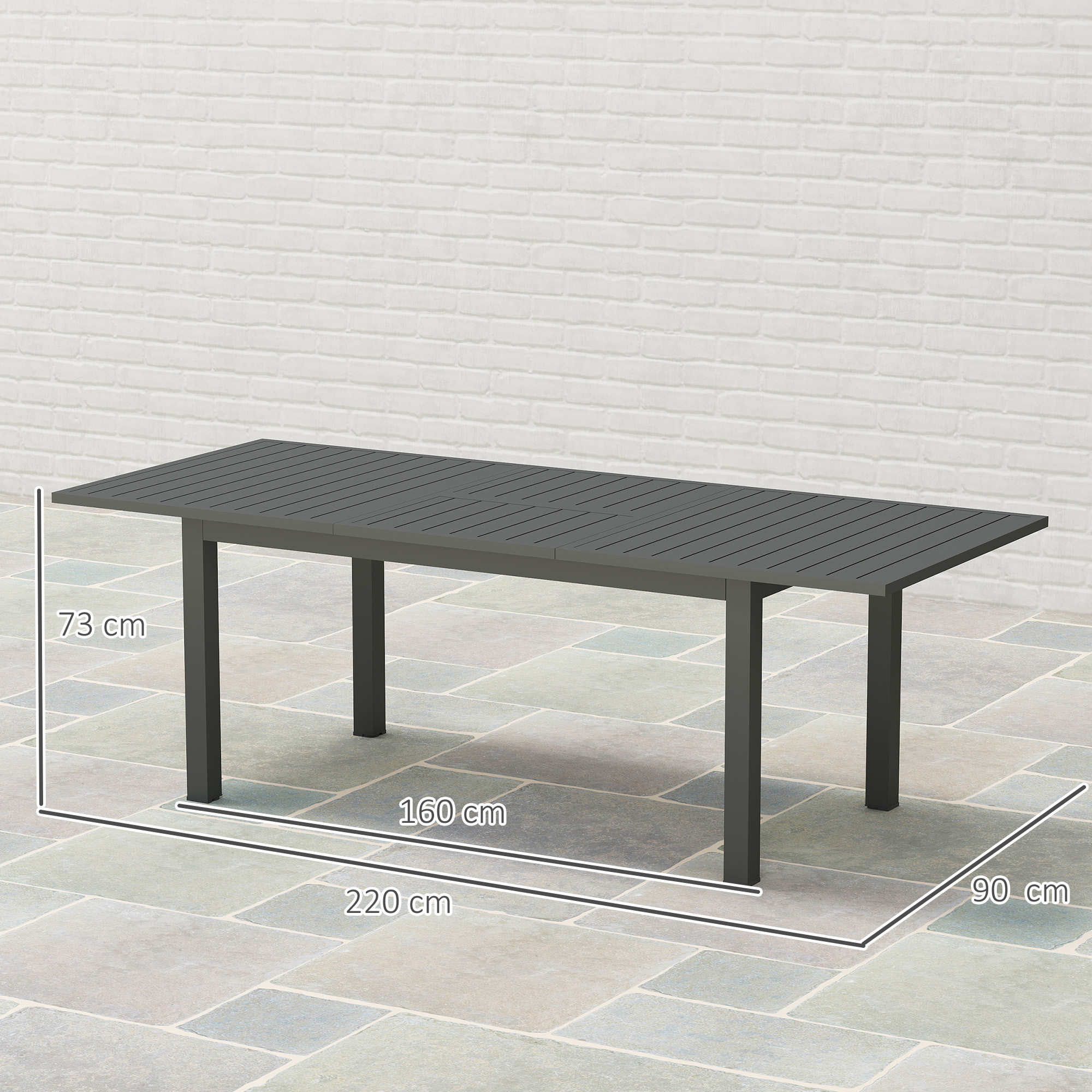 Outsunny Uitschuifbare Tuintafel Aluminium 160/220x90 cm Weerbestendig, Antislip Buffettafel Grijs